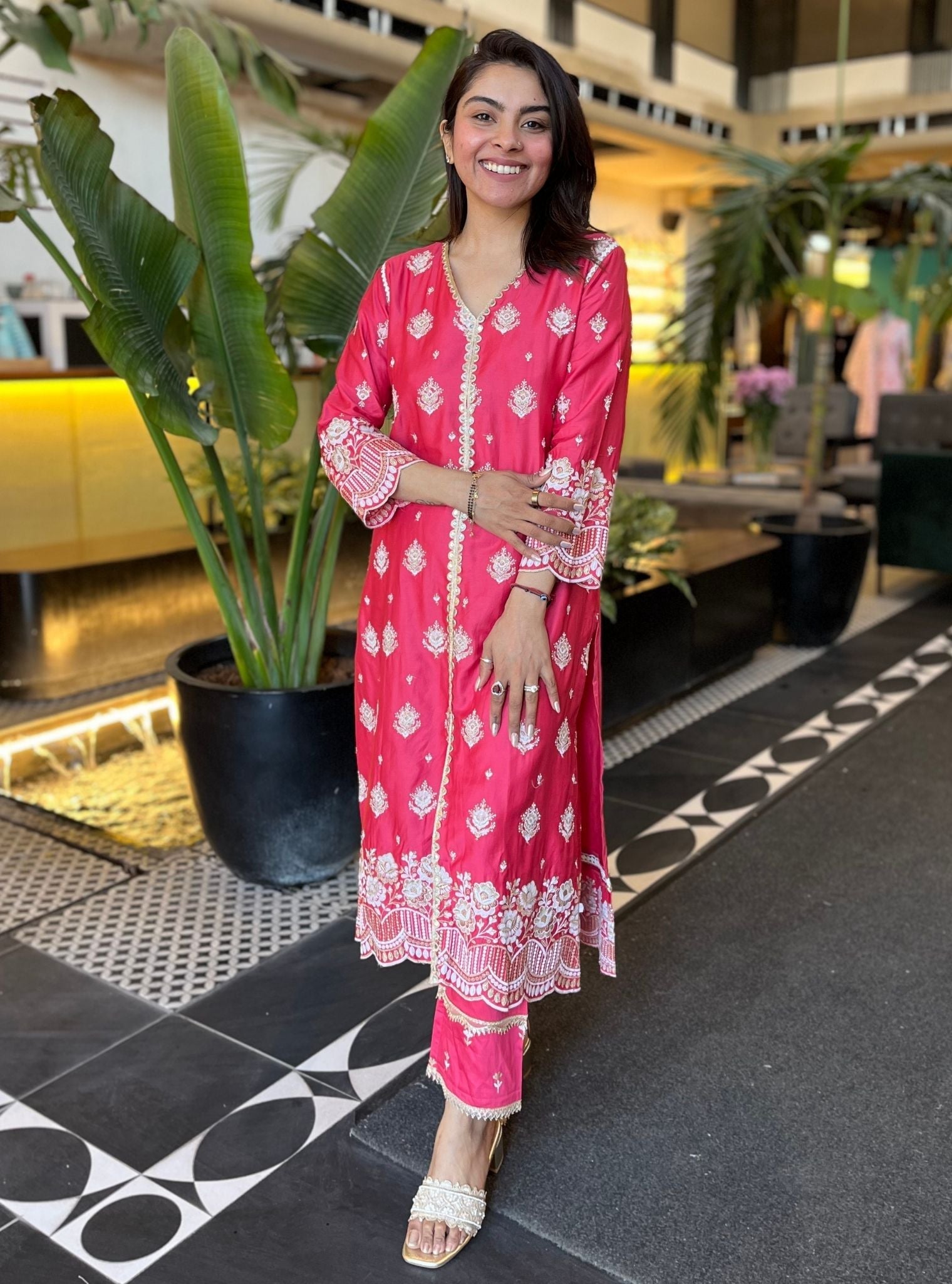 Periyar Pima Satin Fuchsia Kurta Set