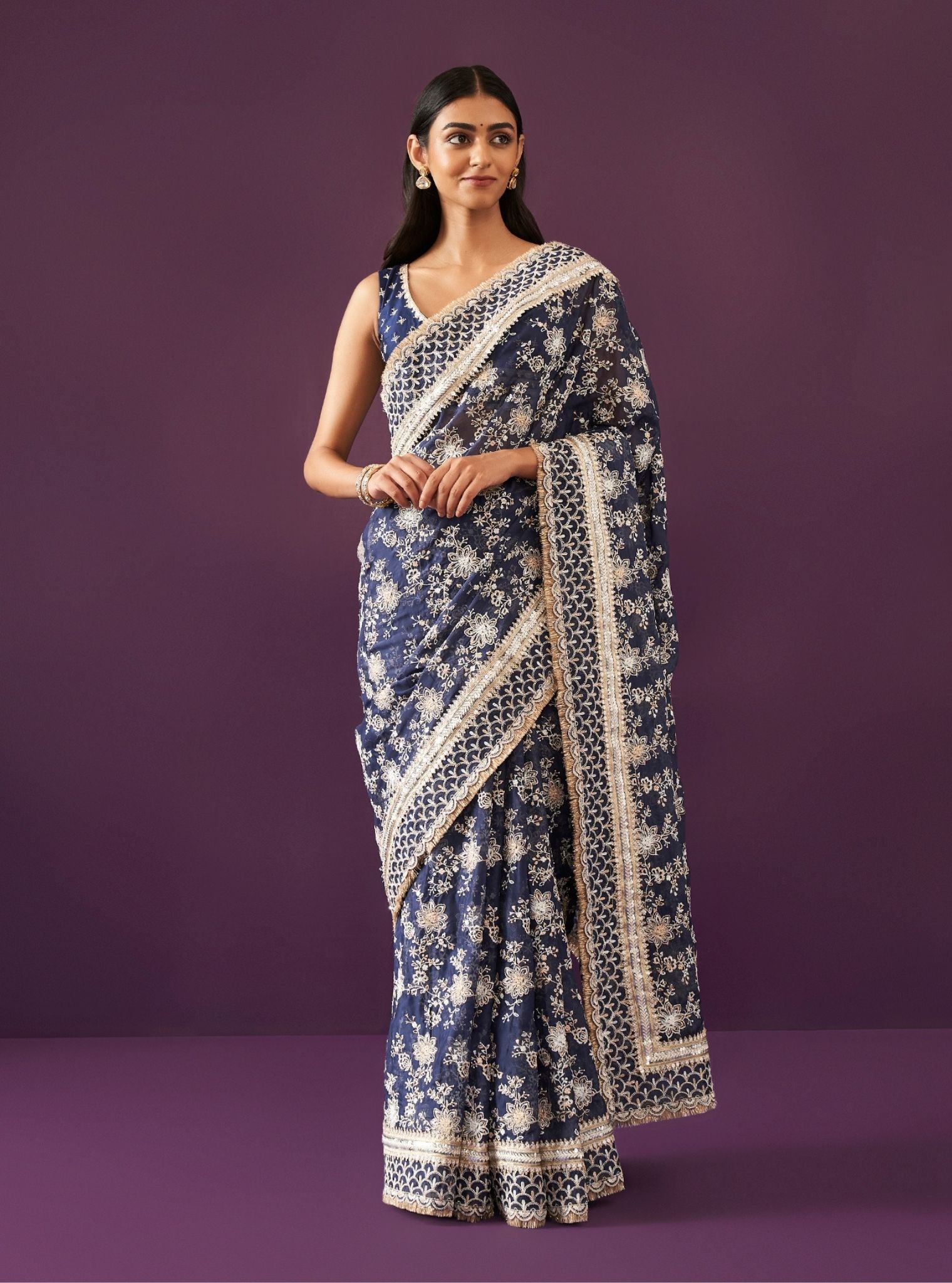 Kamon Organza Navy Saree