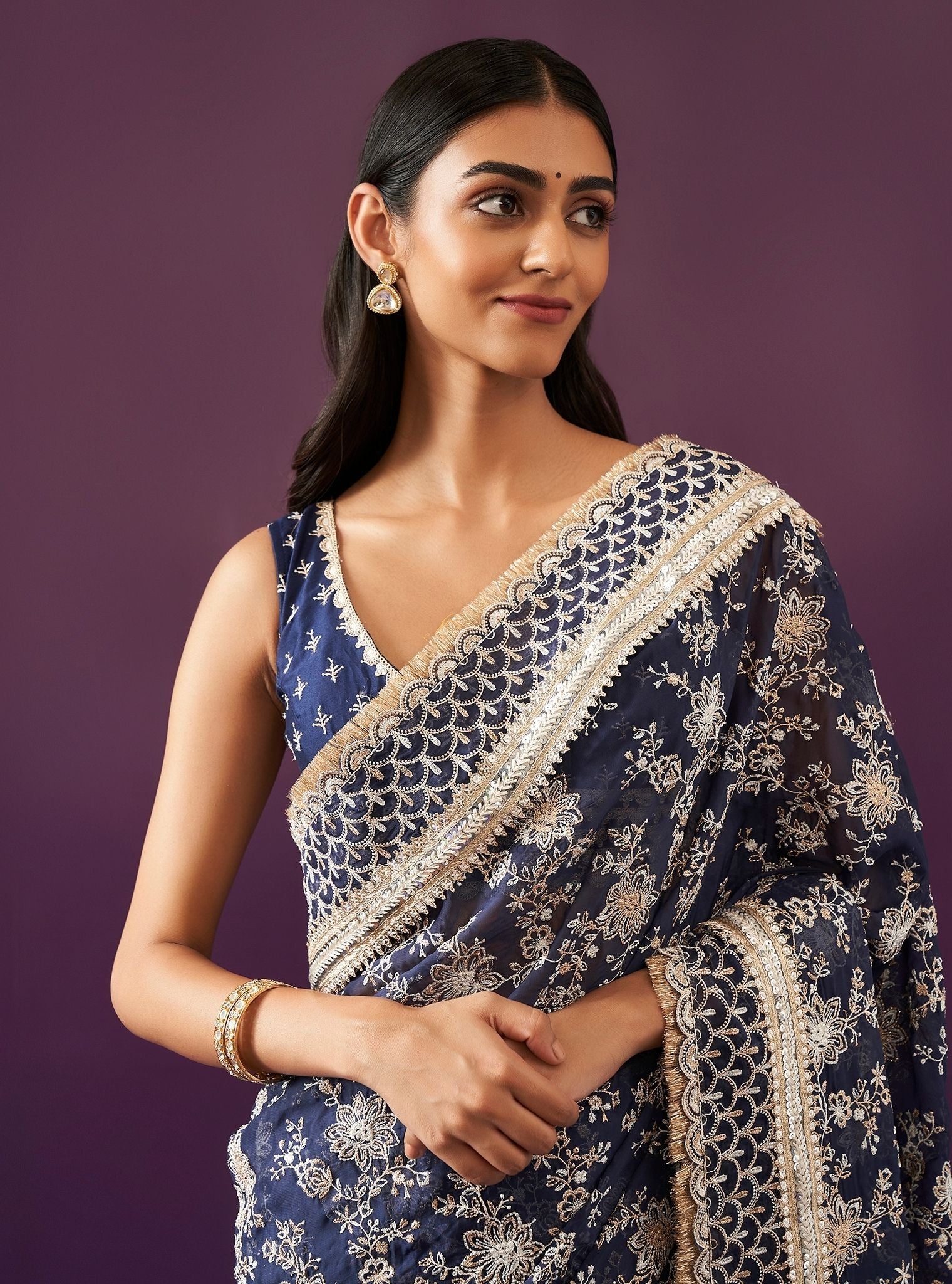 Kamon Organza Navy Saree