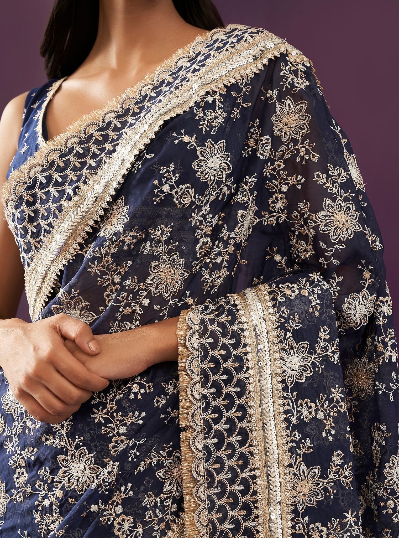 Kamon Organza Navy Saree