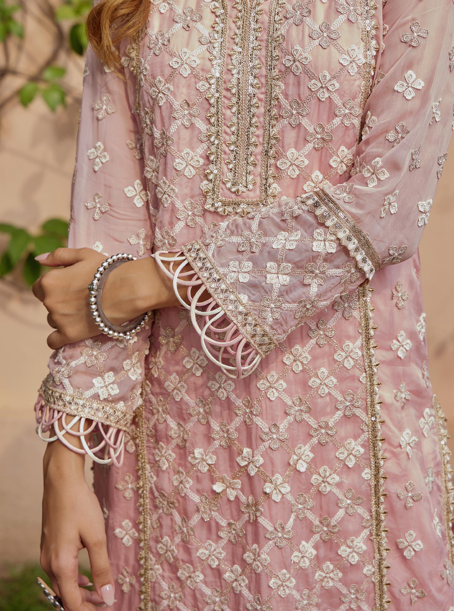 Citra Organza Pink Kurta with Skirt Set
