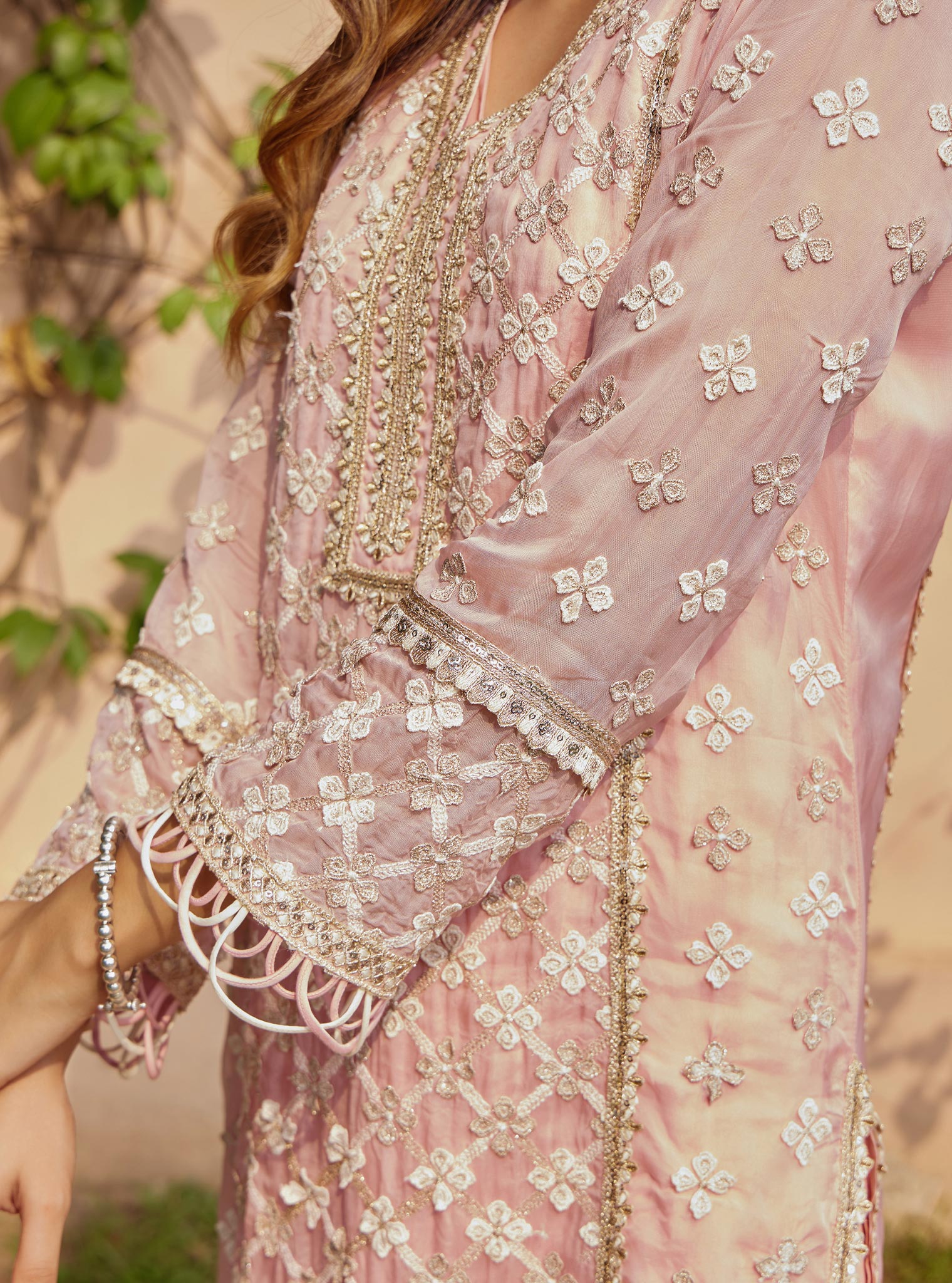 Citra Organza Pink Kurta with Skirt Set