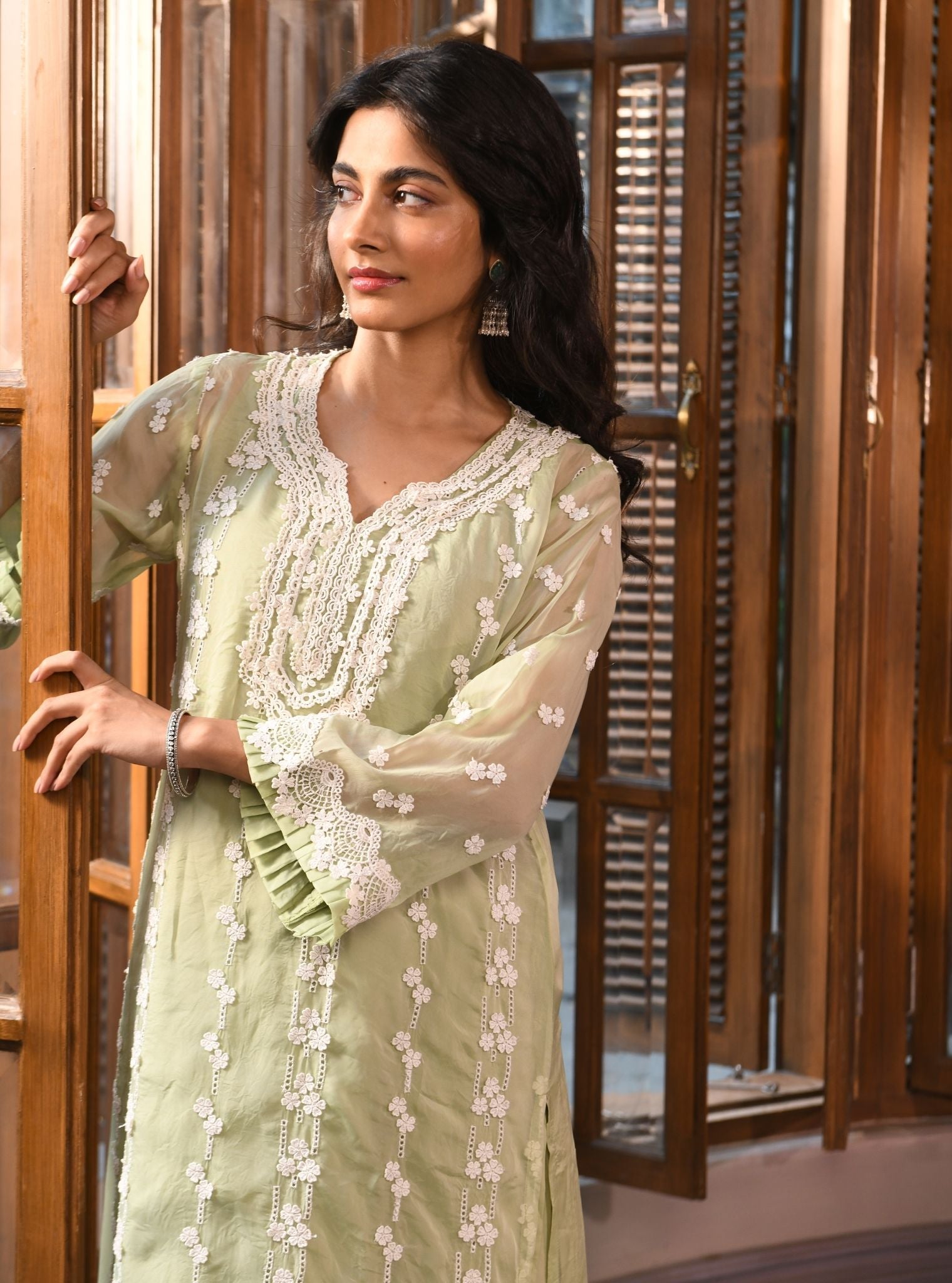 Azita Organza Green Kurta Set
