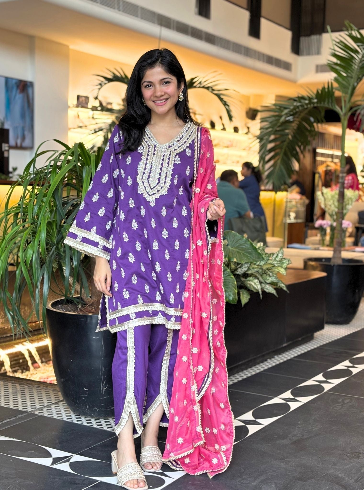 Sama Pima Purple Kurta with Suvasi Purple Pant Set