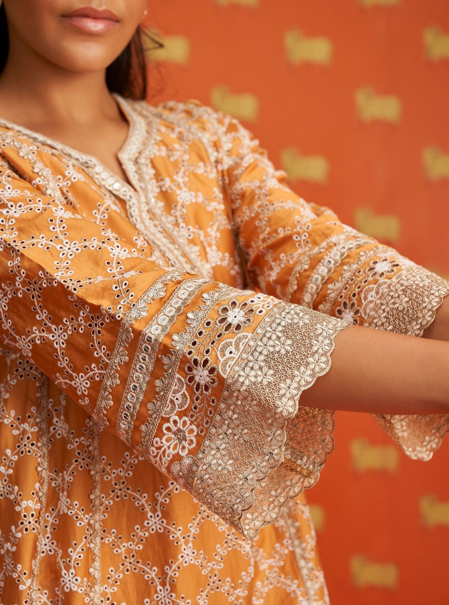 Caem Pima Satin Orange Kurta Set