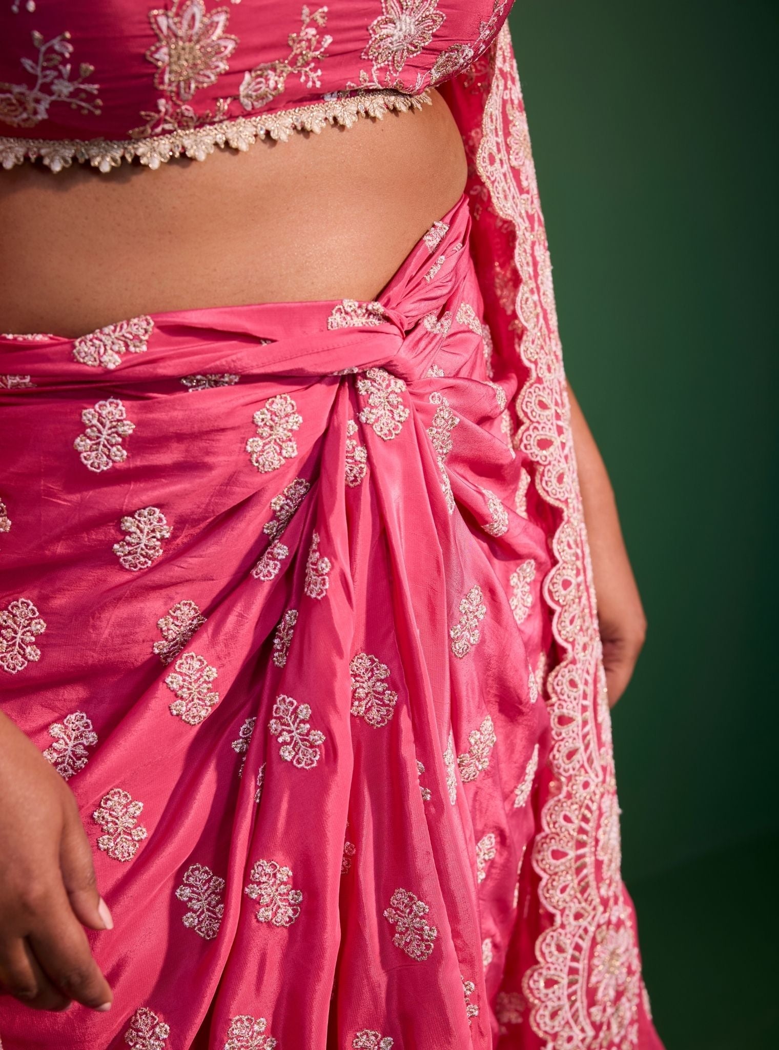 Maya Organza Fuschia Cape Shrug With Skirt