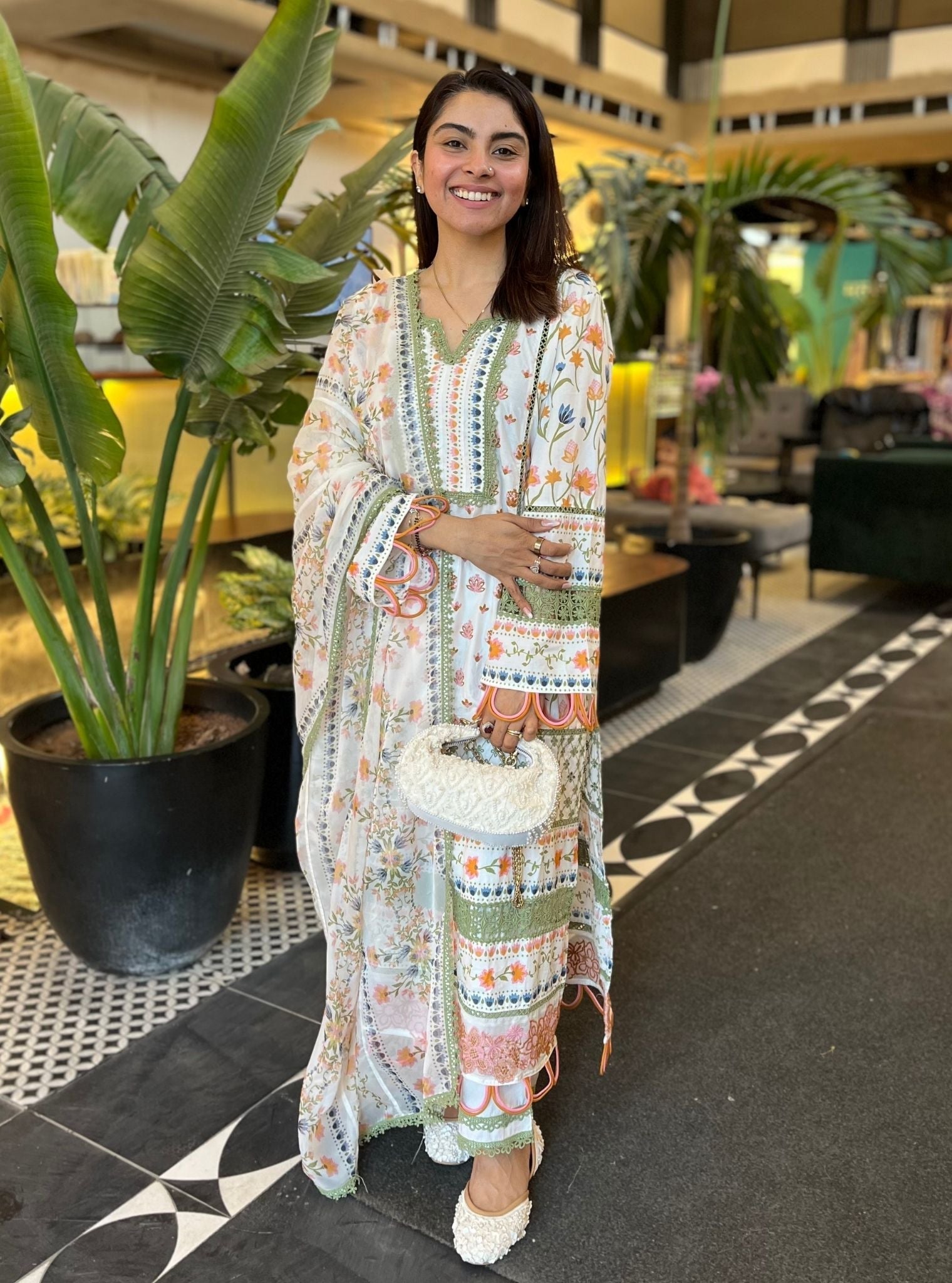 Sanny Supima Cotton Printed White Kurta Set