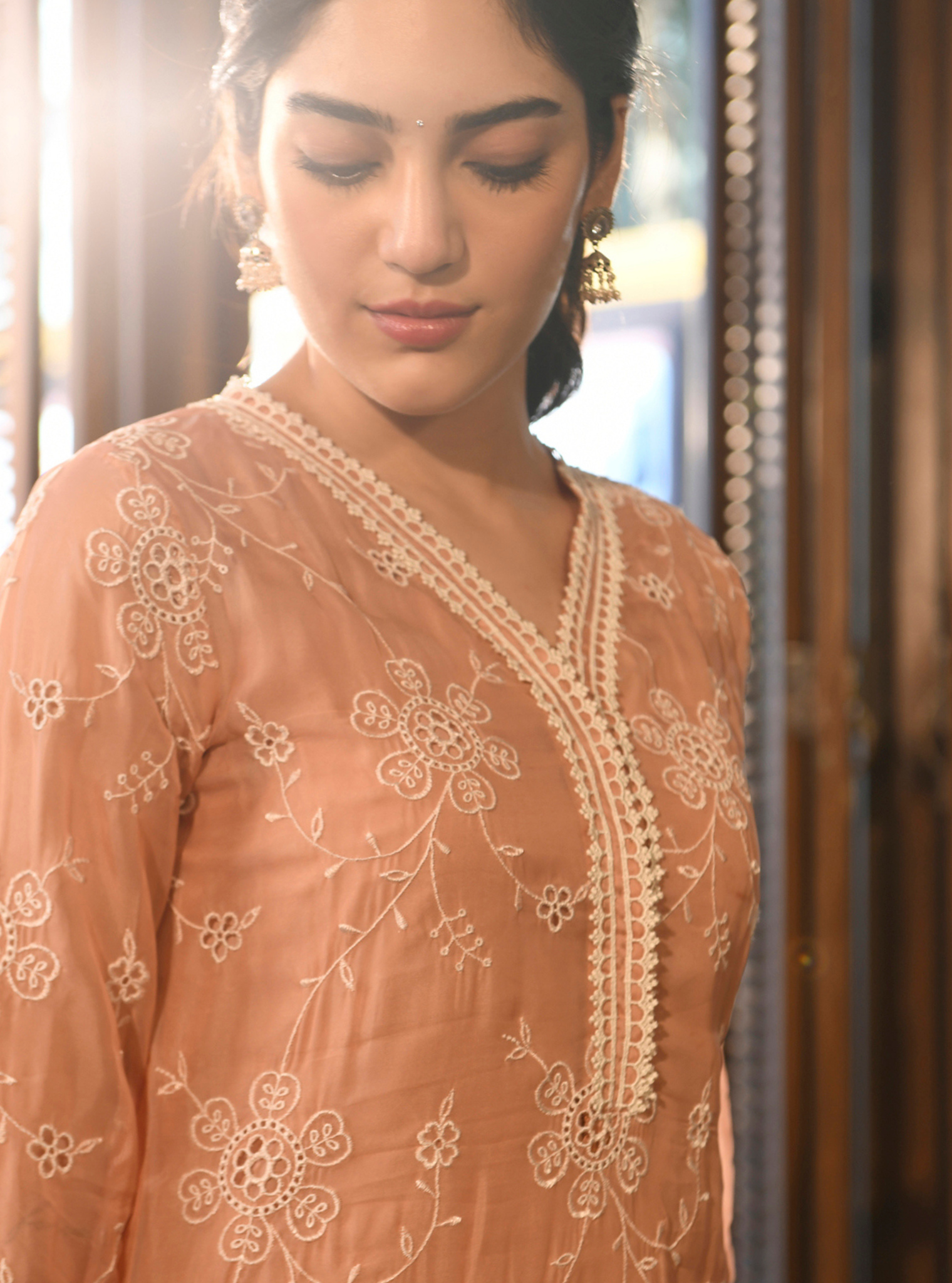 Nezira Organza Peach Kurta Set