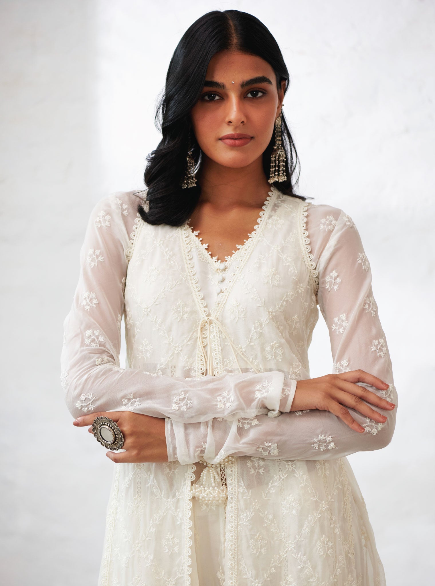 Essex Organza Off White Anarkali Kurta Set
