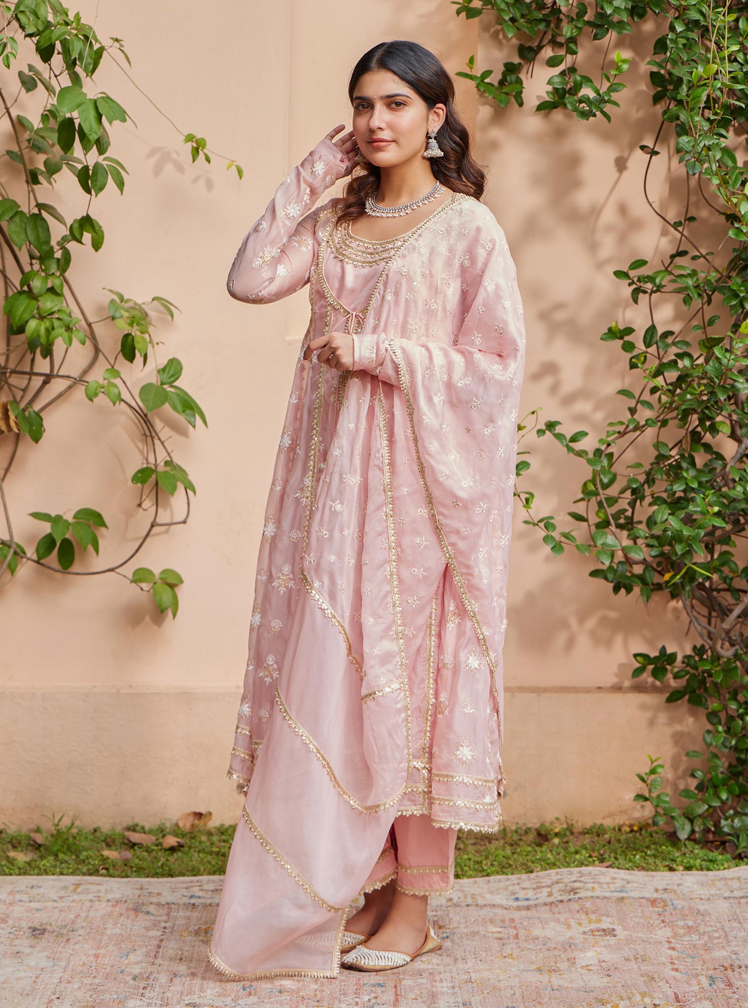 Agira Organza Pink Anarkali Kurta Set