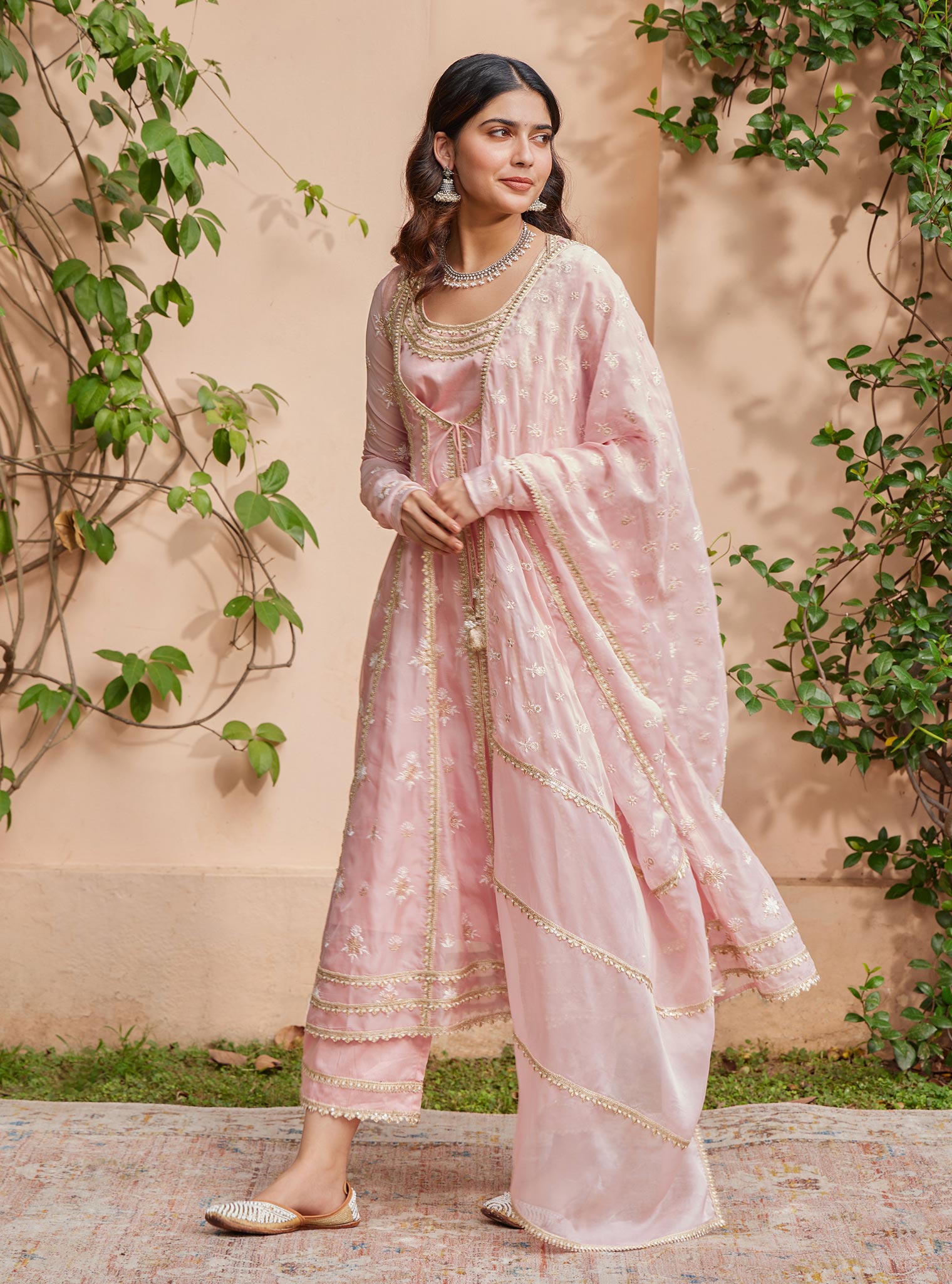 Agira Organza Pink Anarkali Kurta Set