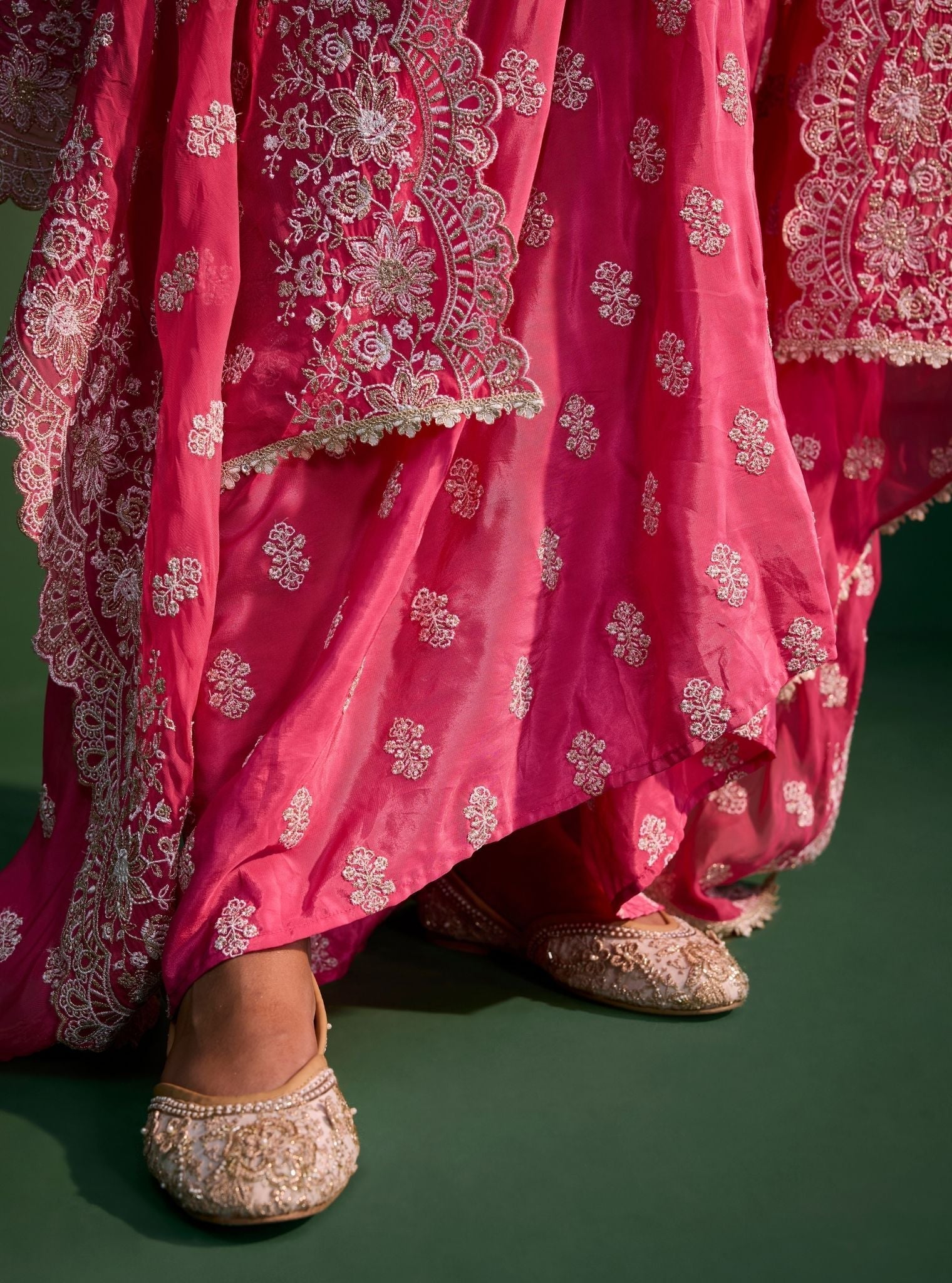 Maya Organza Fuschia Cape Shrug With Skirt