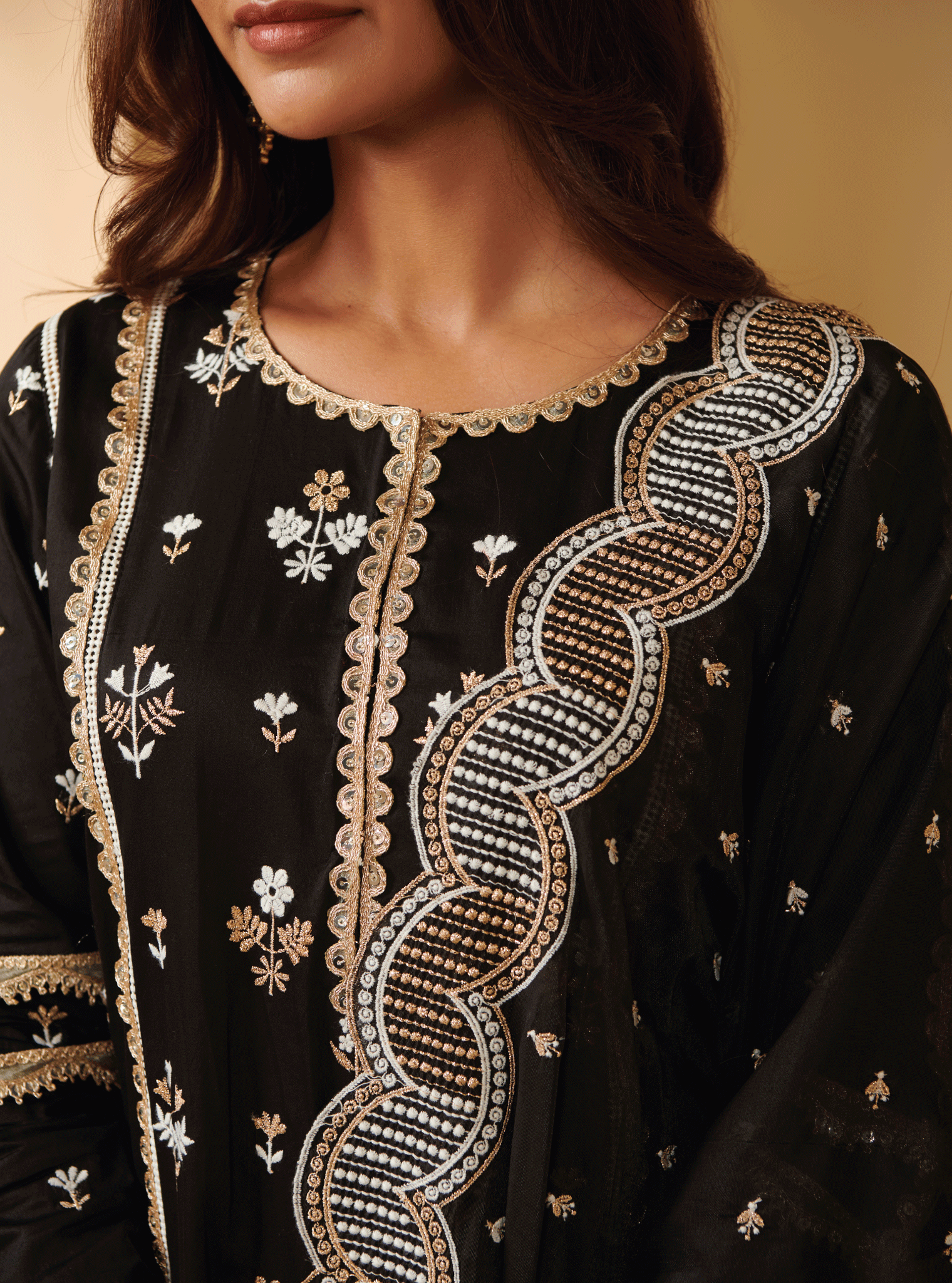 Kaveri Pima Satin Black Kurta Set