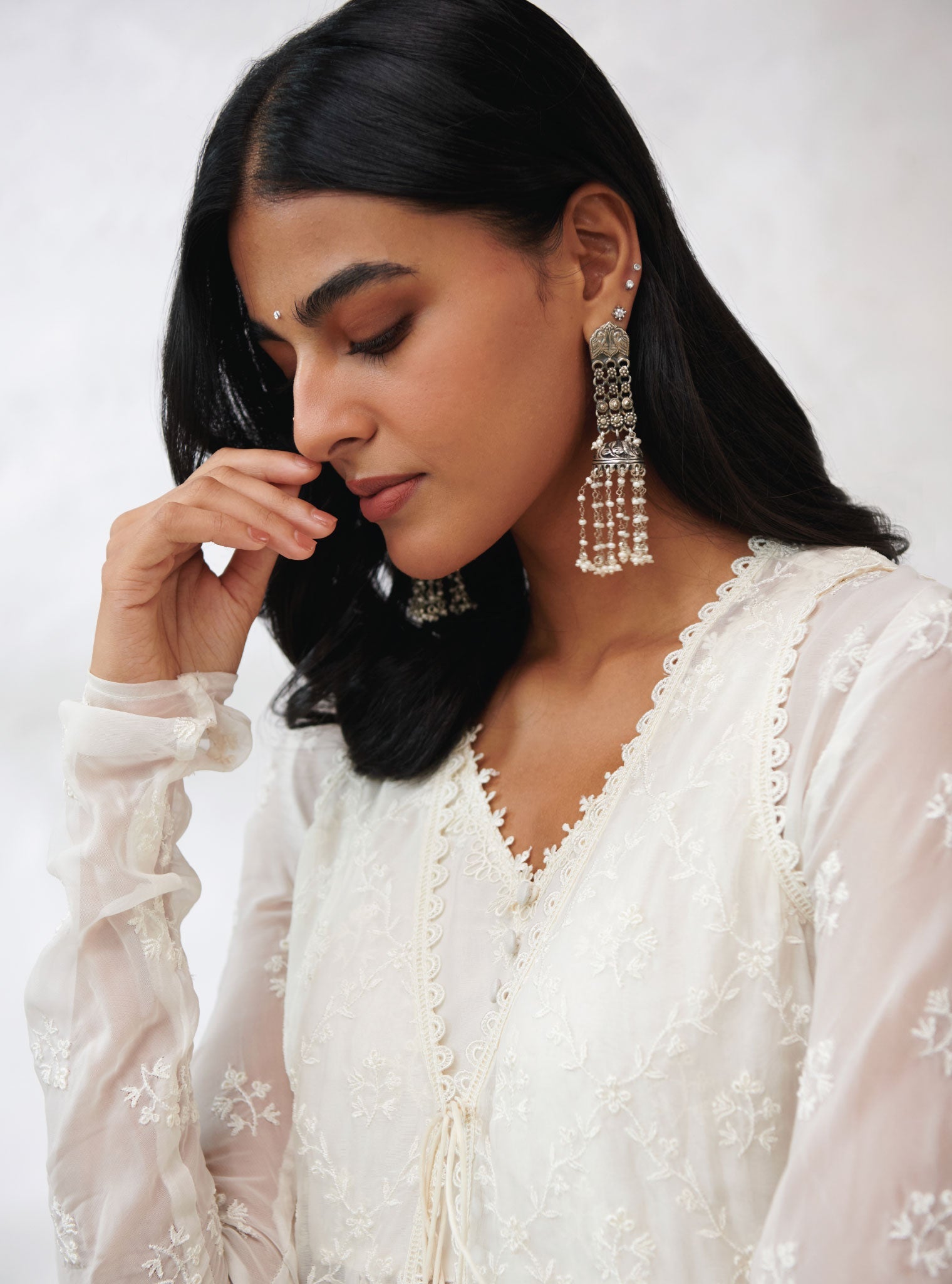 Essex Organza Off White Anarkali Kurta Set