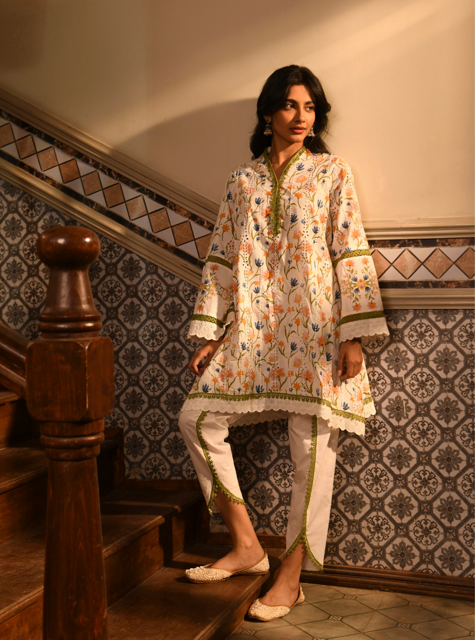 Gargi Supima Cotton Printed White Kurta Set