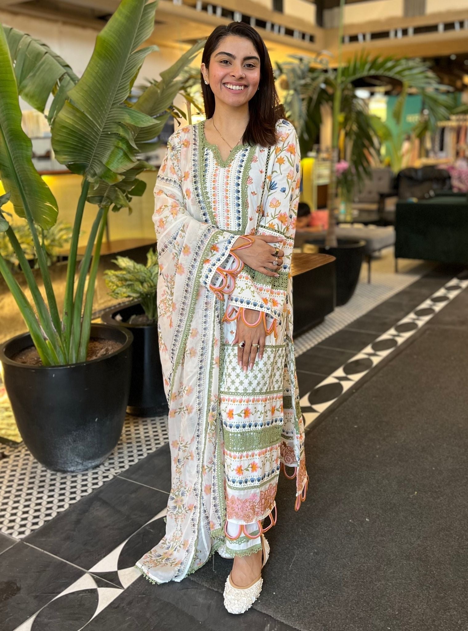 Sanny Supima Cotton Printed White Kurta Set