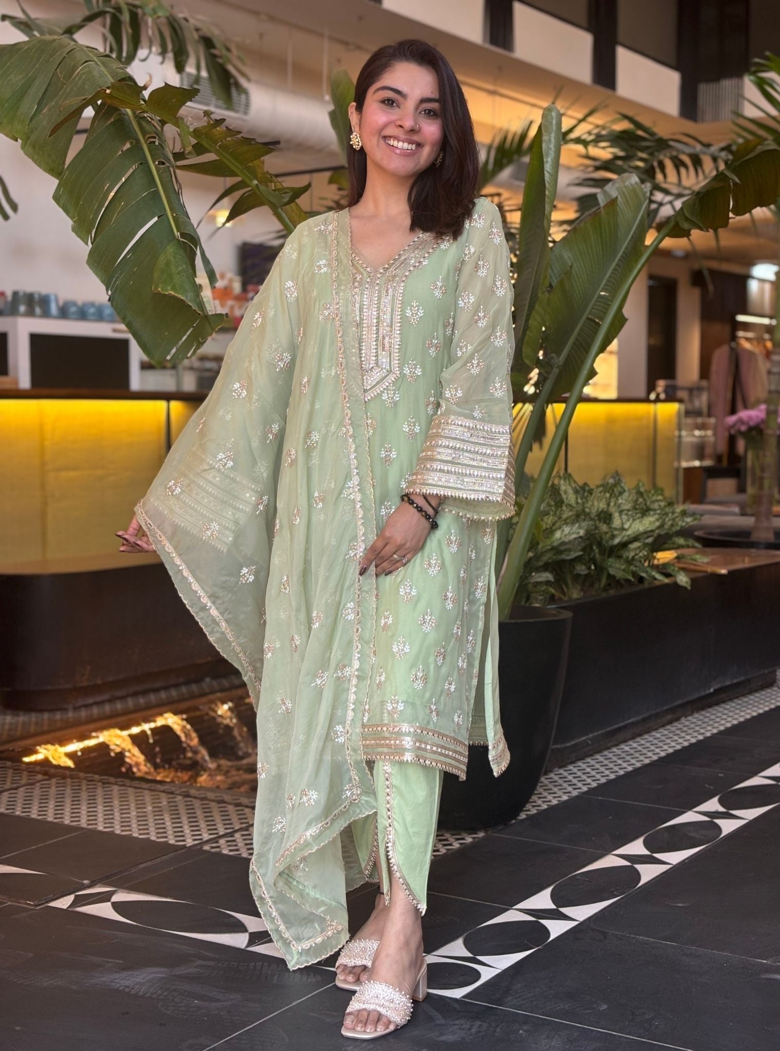 Mulmul Organza Lalana Green Dupatta
