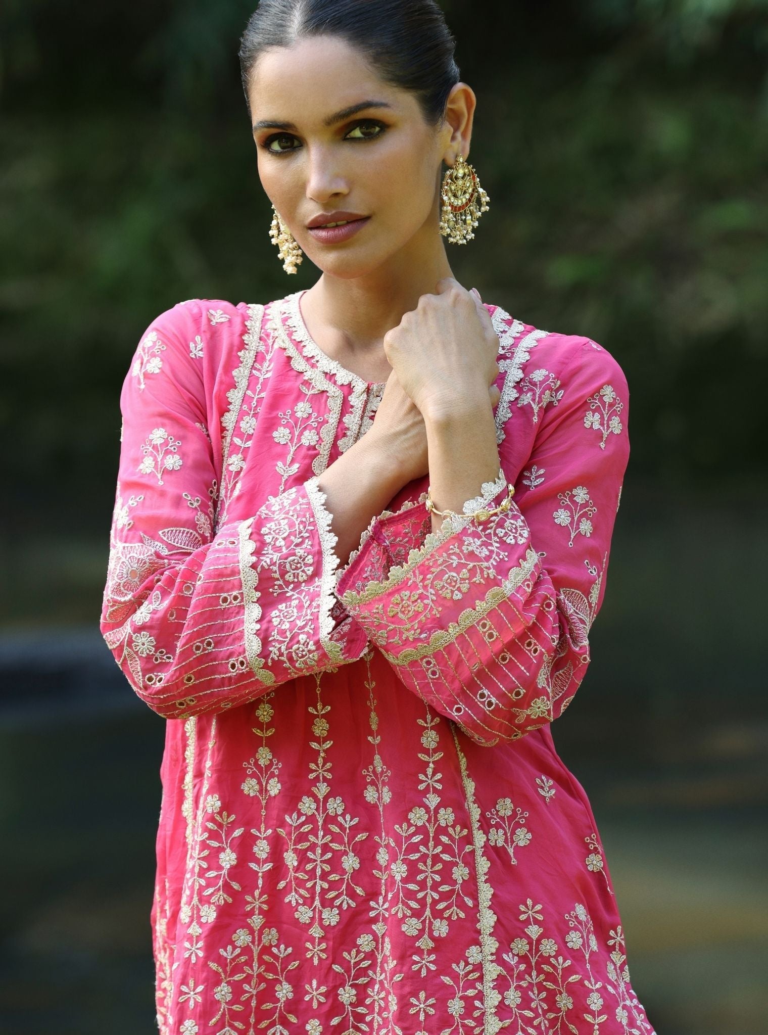 Kali Organza Fuschia Kurta Set