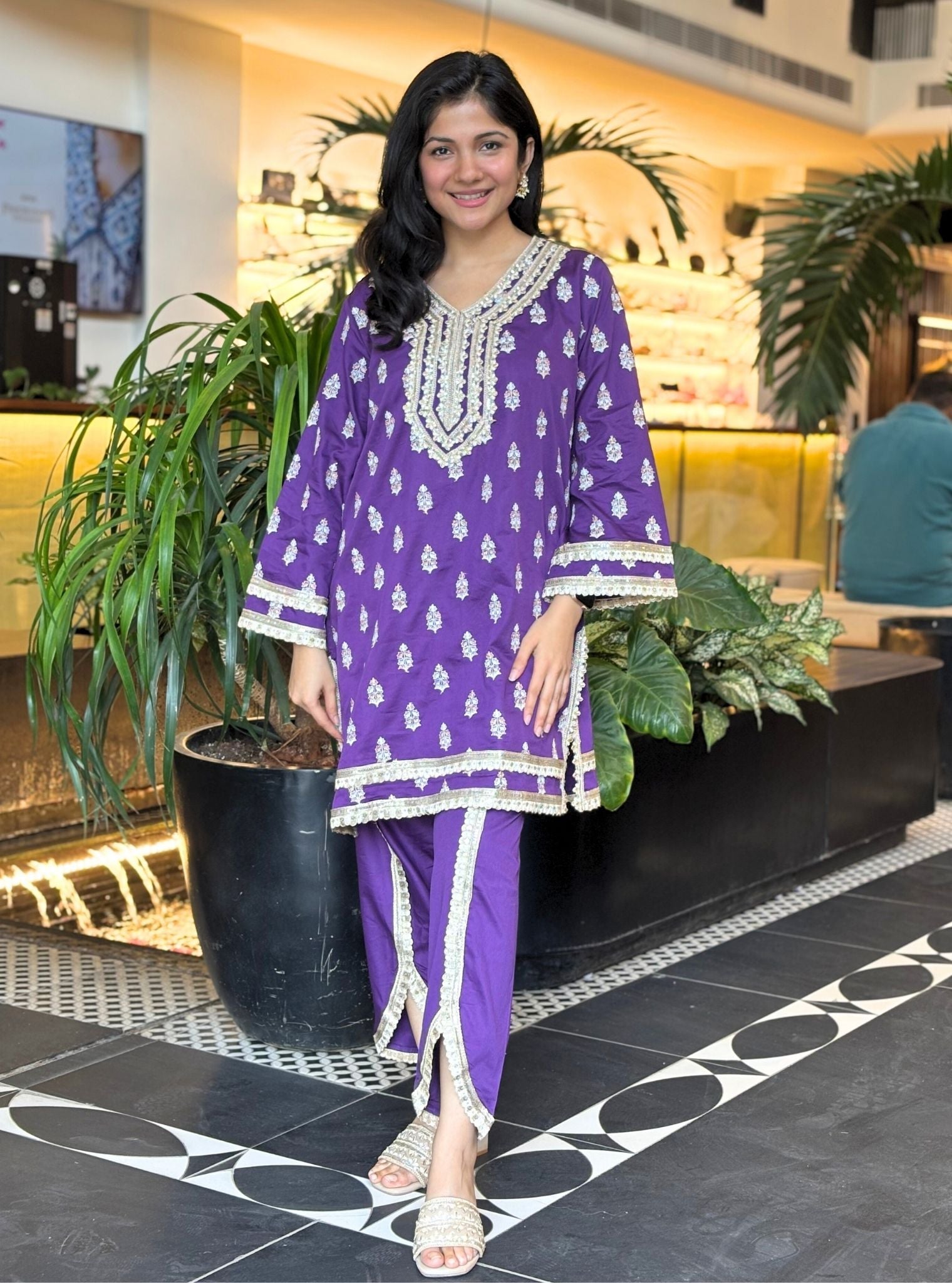 Sama Pima Purple Kurta with Suvasi Purple Pant Set