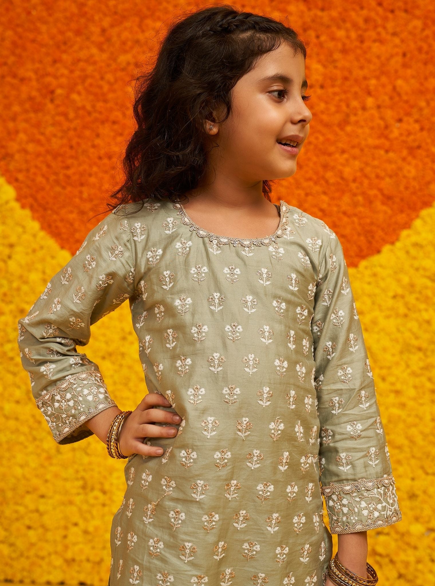 Becca Pima Satin Green Kurta with Garara Set