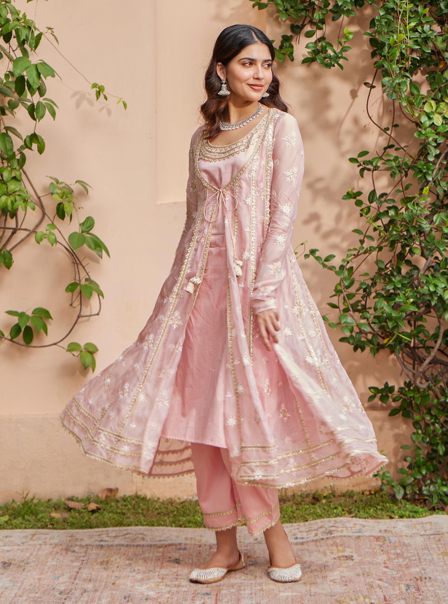 Agira Organza Pink Anarkali Kurta Set