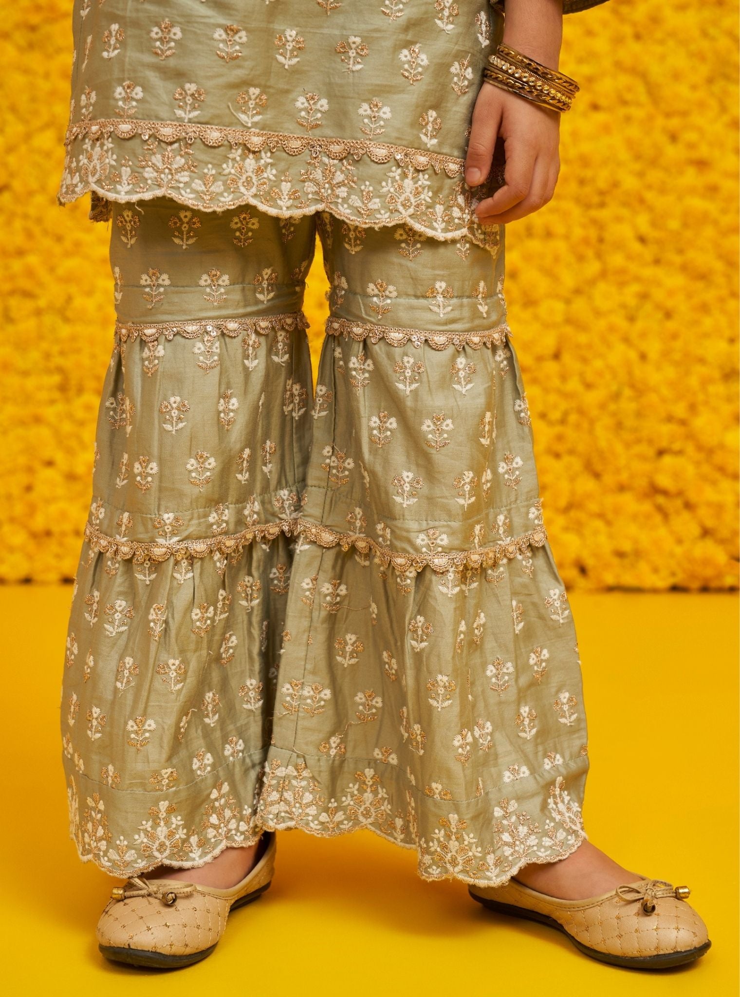 Becca Pima Satin Green Kurta with Garara Set