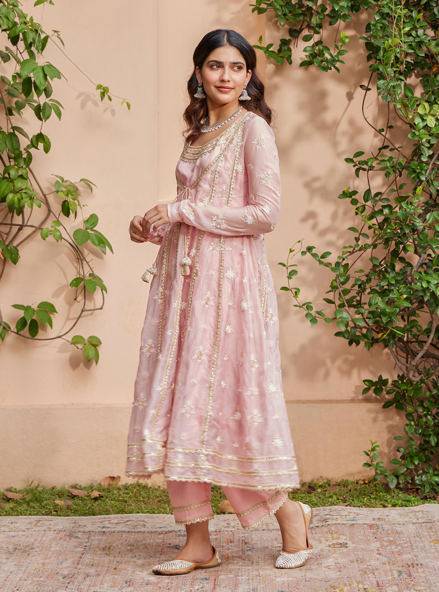 Agira Organza Pink Anarkali Kurta Set