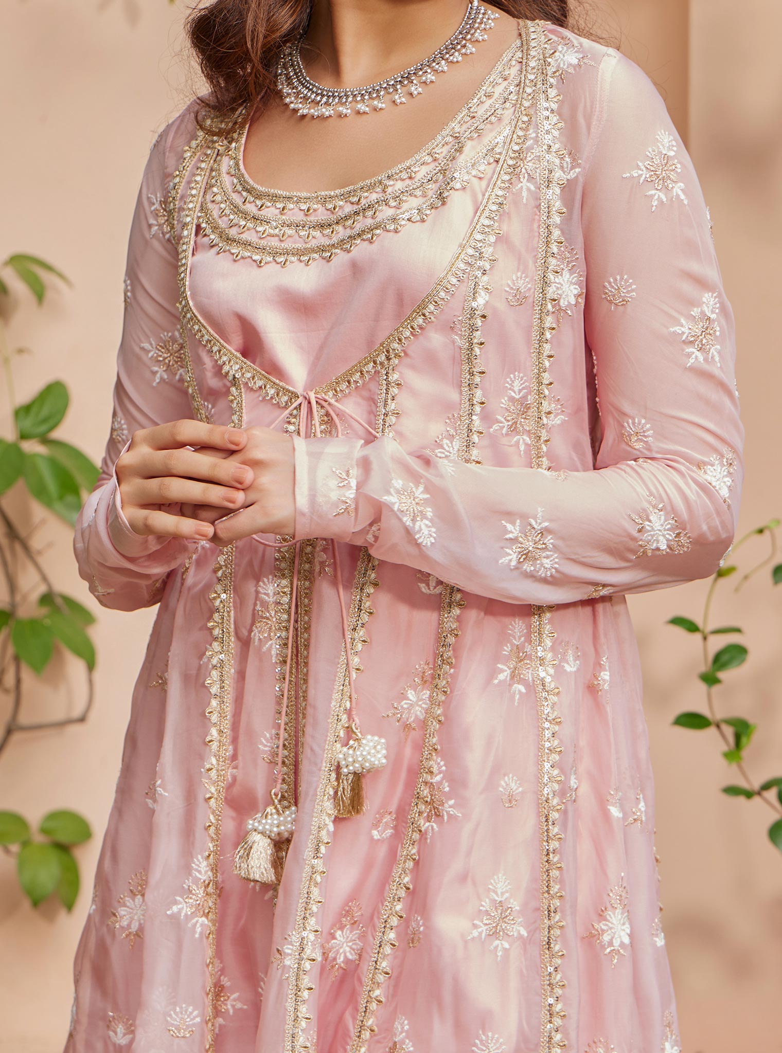 Agira Organza Pink Anarkali Kurta Set