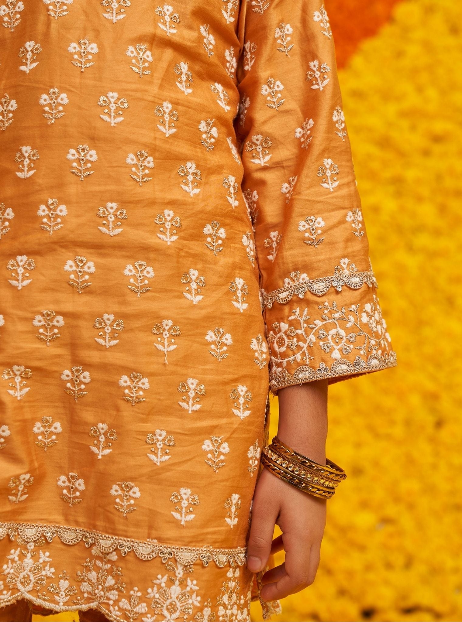 Becca Pima Satin Orange Kurta with Garara Set