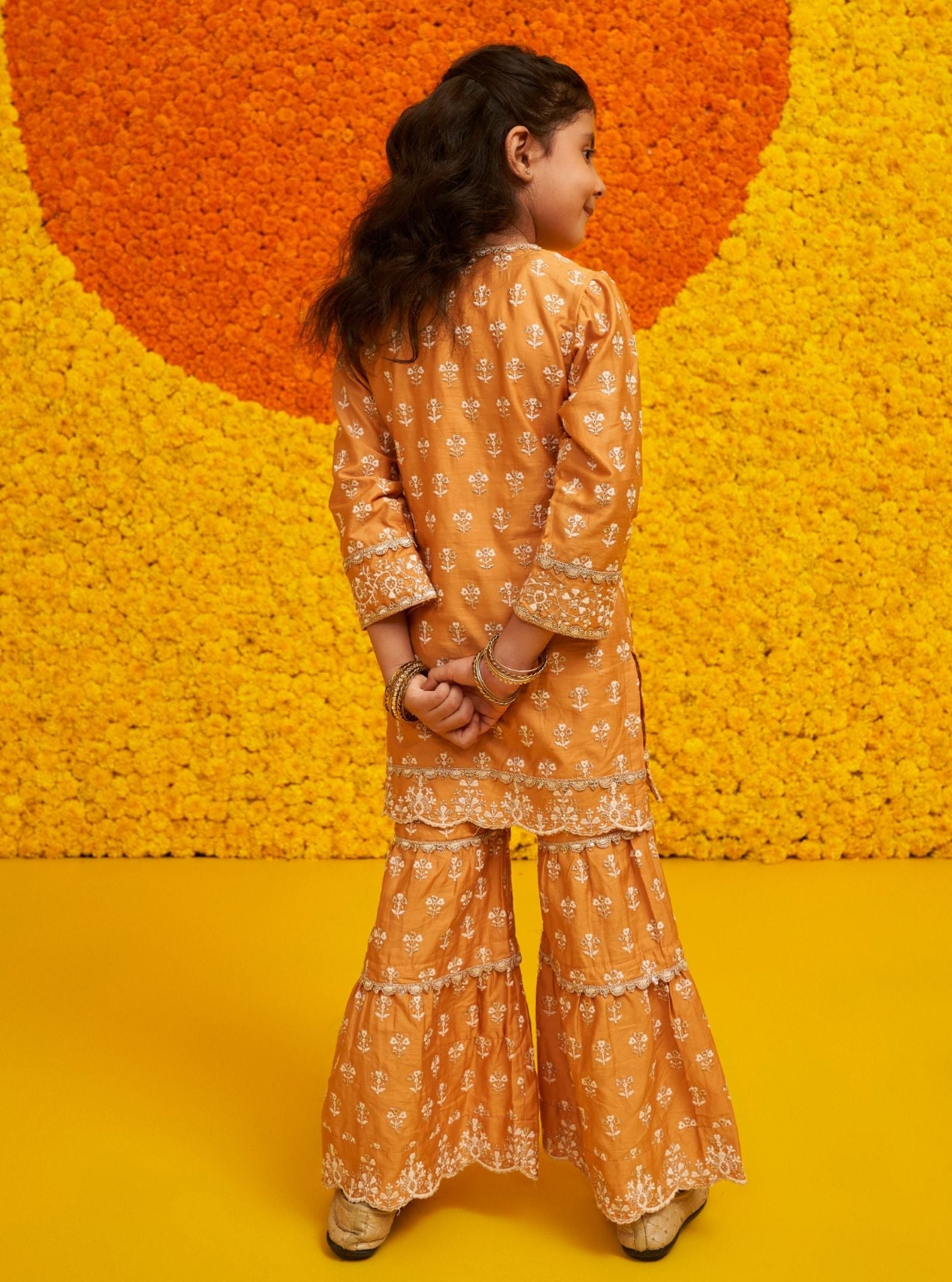 Becca Pima Satin Orange Kurta with Garara Set