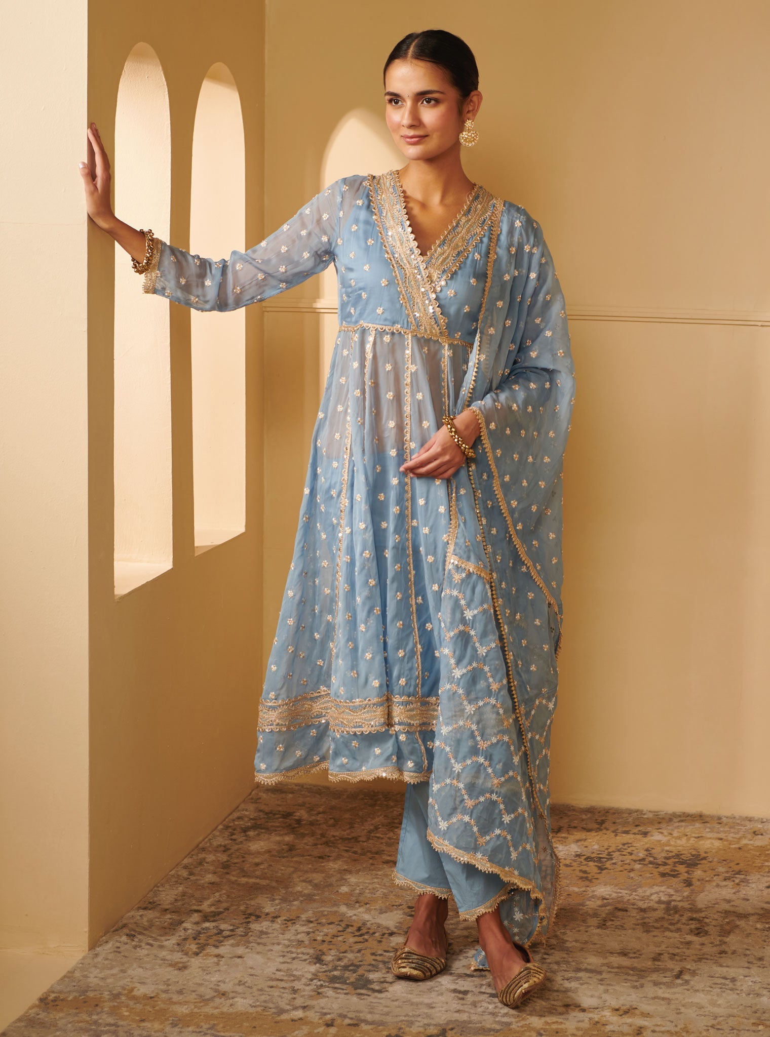 Ancita Organza Blue Anarkali Kurta Set