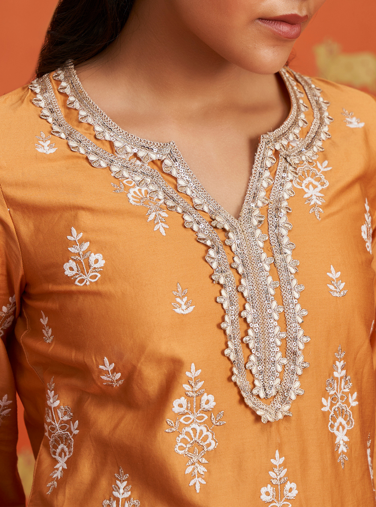 Aree Pima Satin Orange Kurta Set