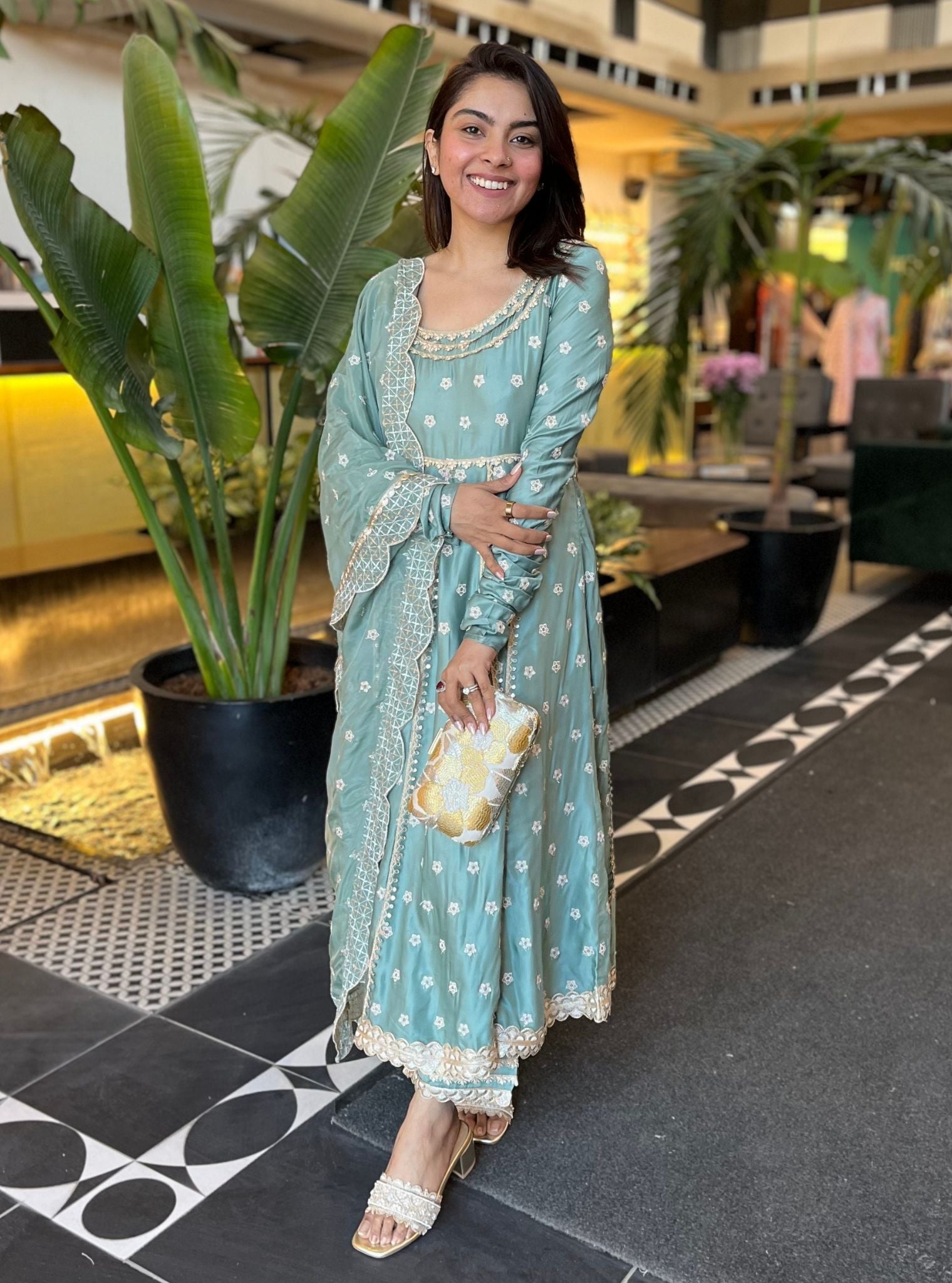 Louna Modal Satin Teal Blue Anarkali Kurta Set