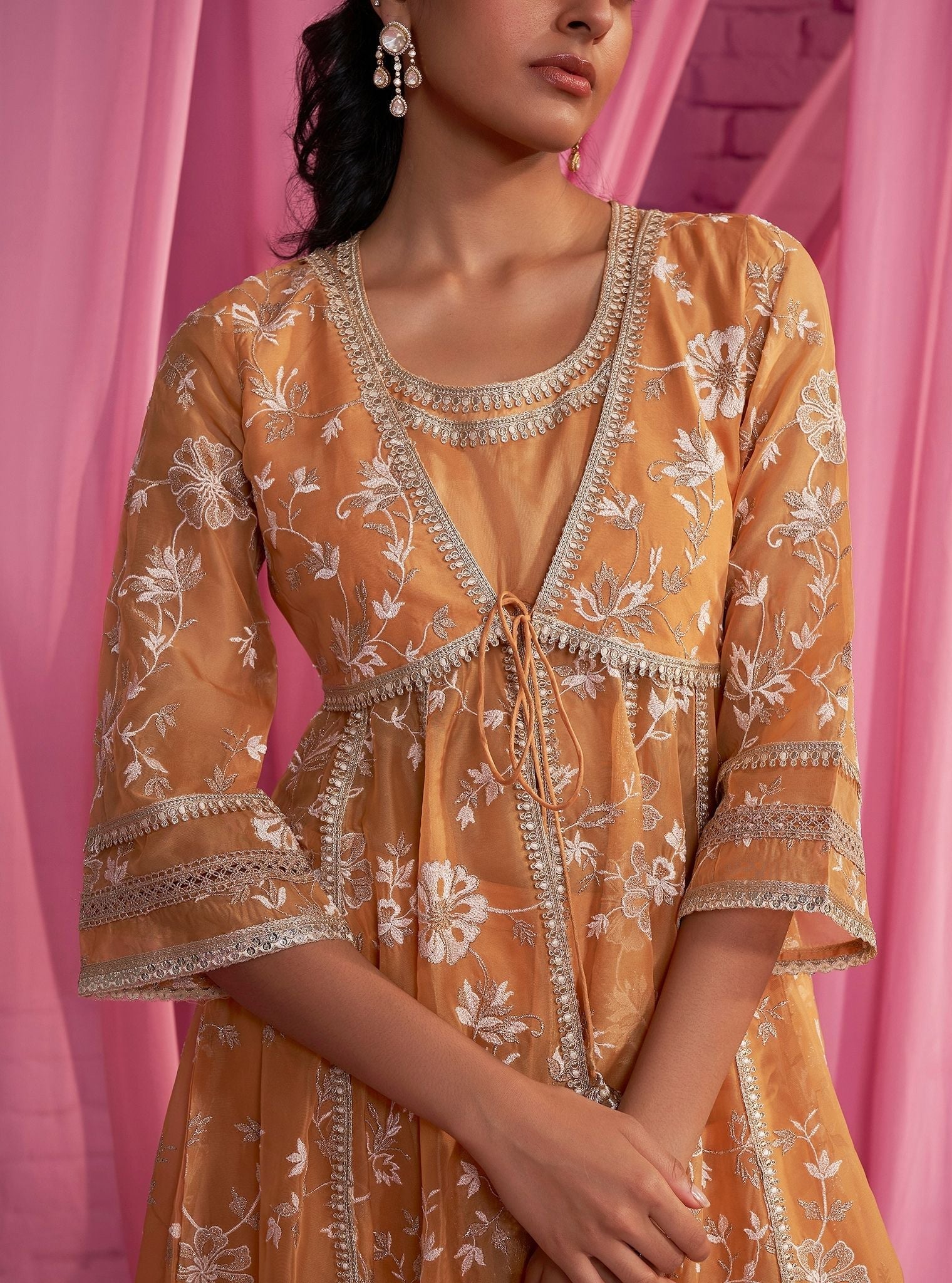 Sharvi Organza Orange Anarkali Kurta Set