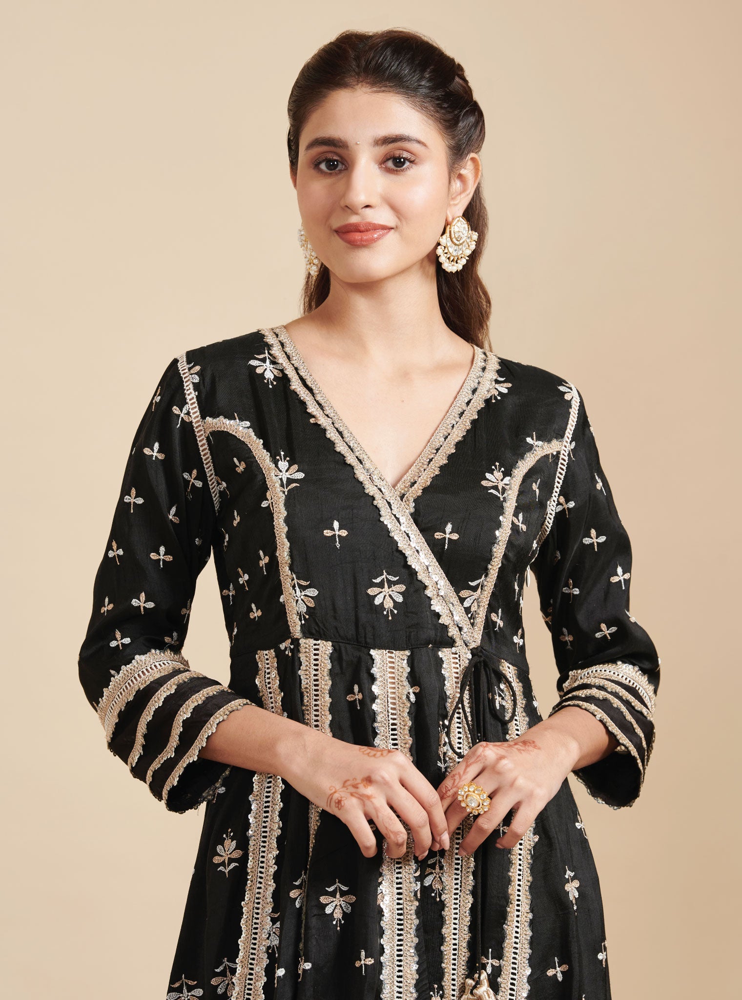 Khanak Silk Black Anarkali Kurta Set