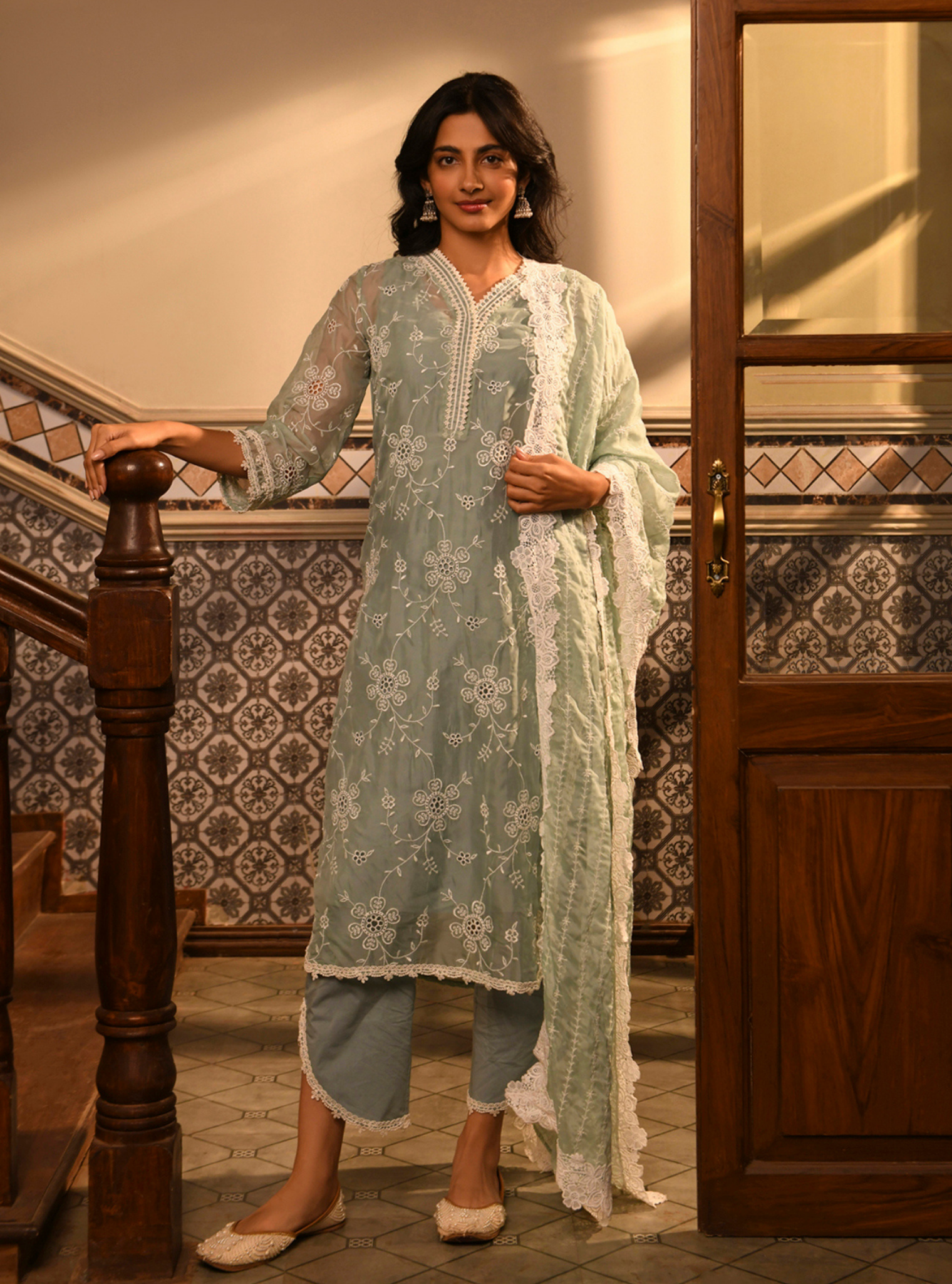 Nezira Organza Teal Blue Kurta Set