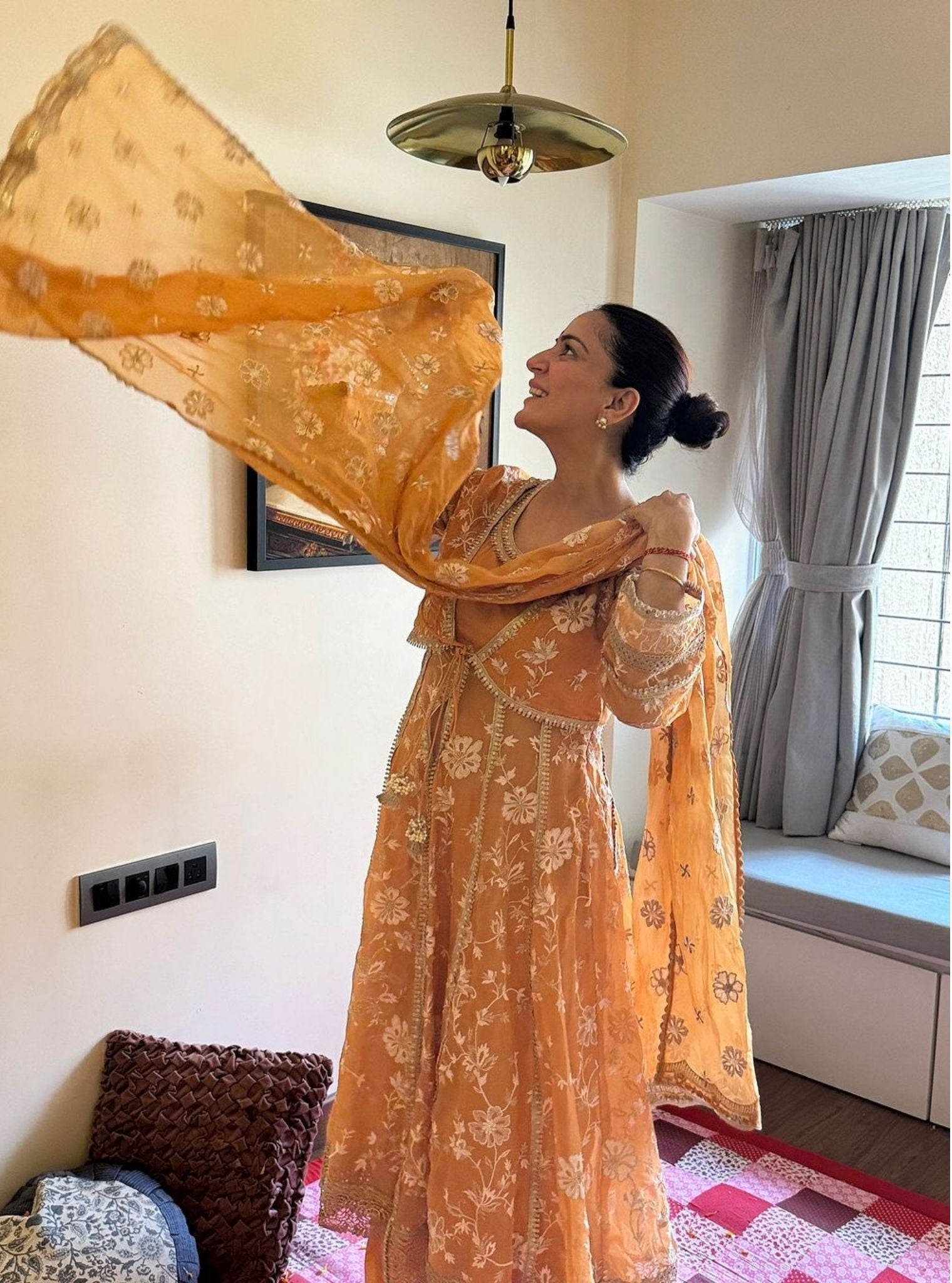 Sharvi Organza Orange Anarkali Kurta Set