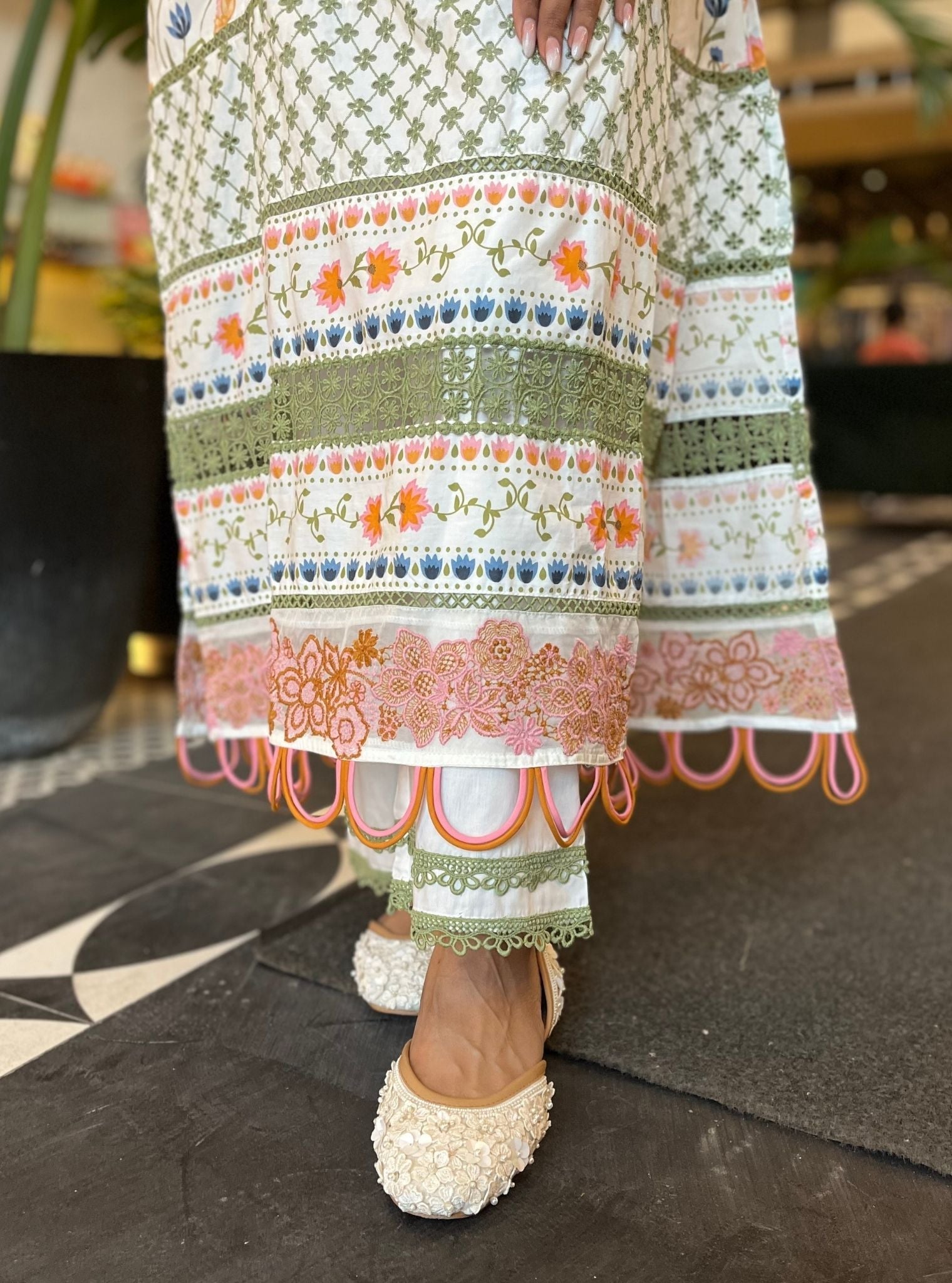 Sanny Supima Cotton Printed White Kurta Set