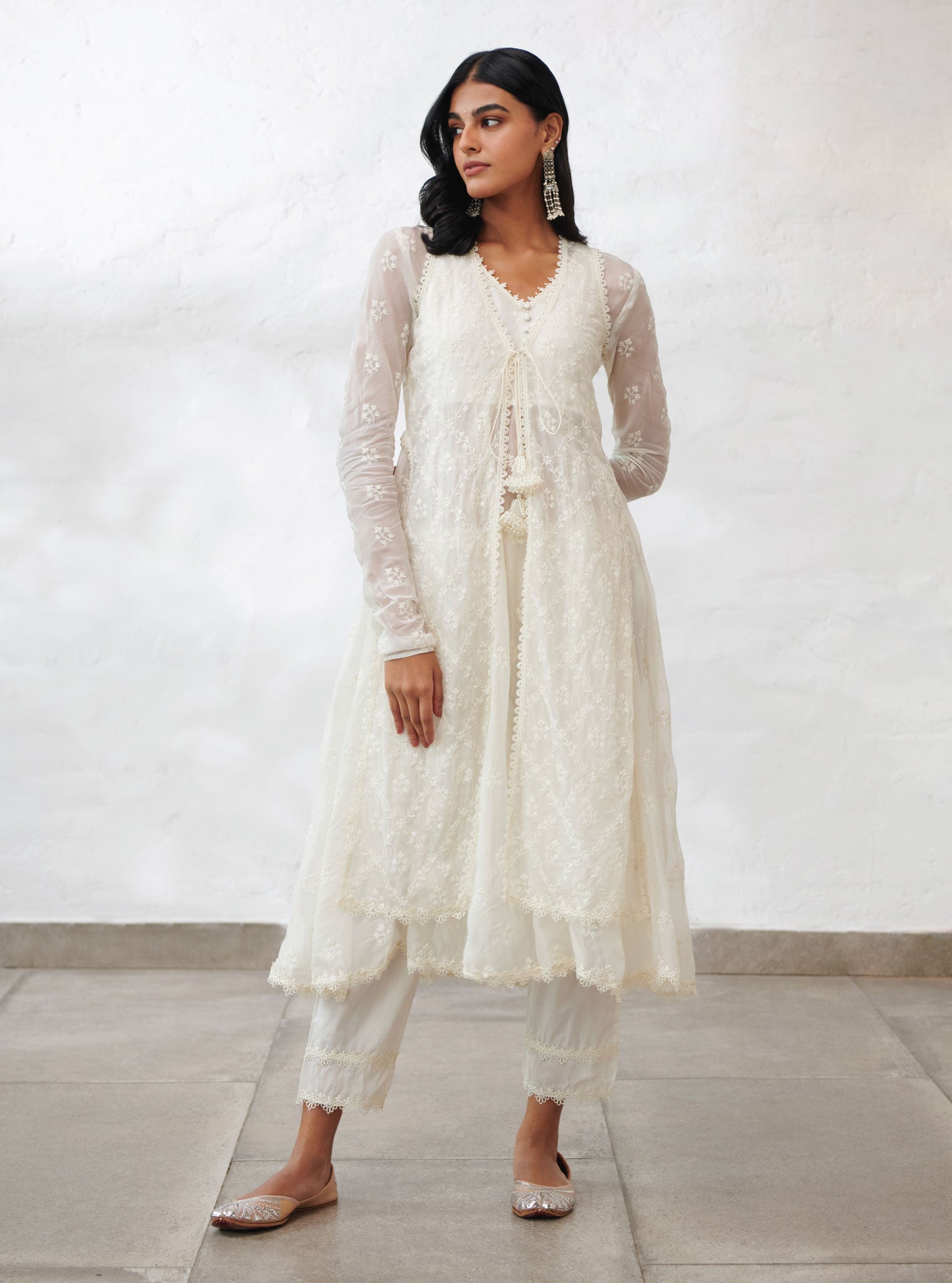 Essex Organza Off White Anarkali Kurta Set