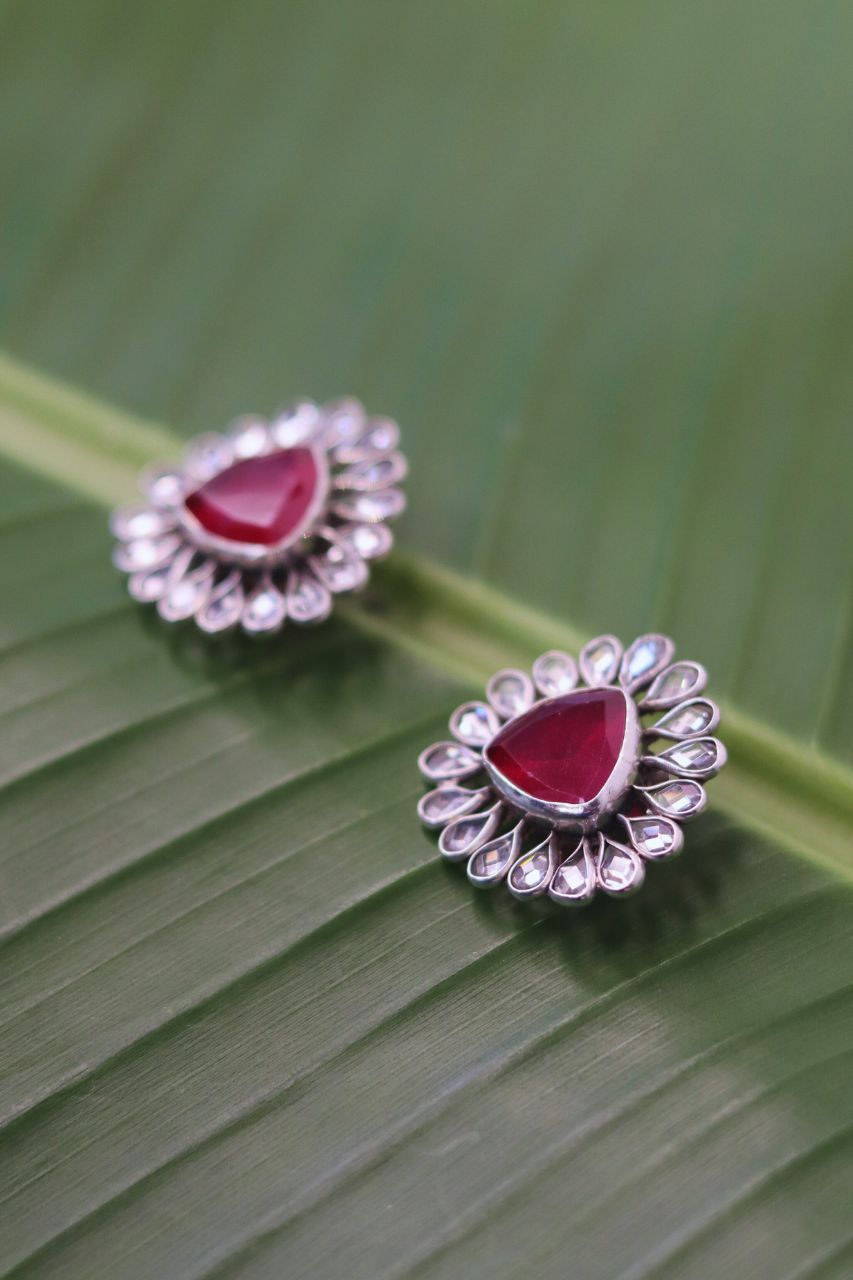 Pure Silver Pink Yadavi Studs