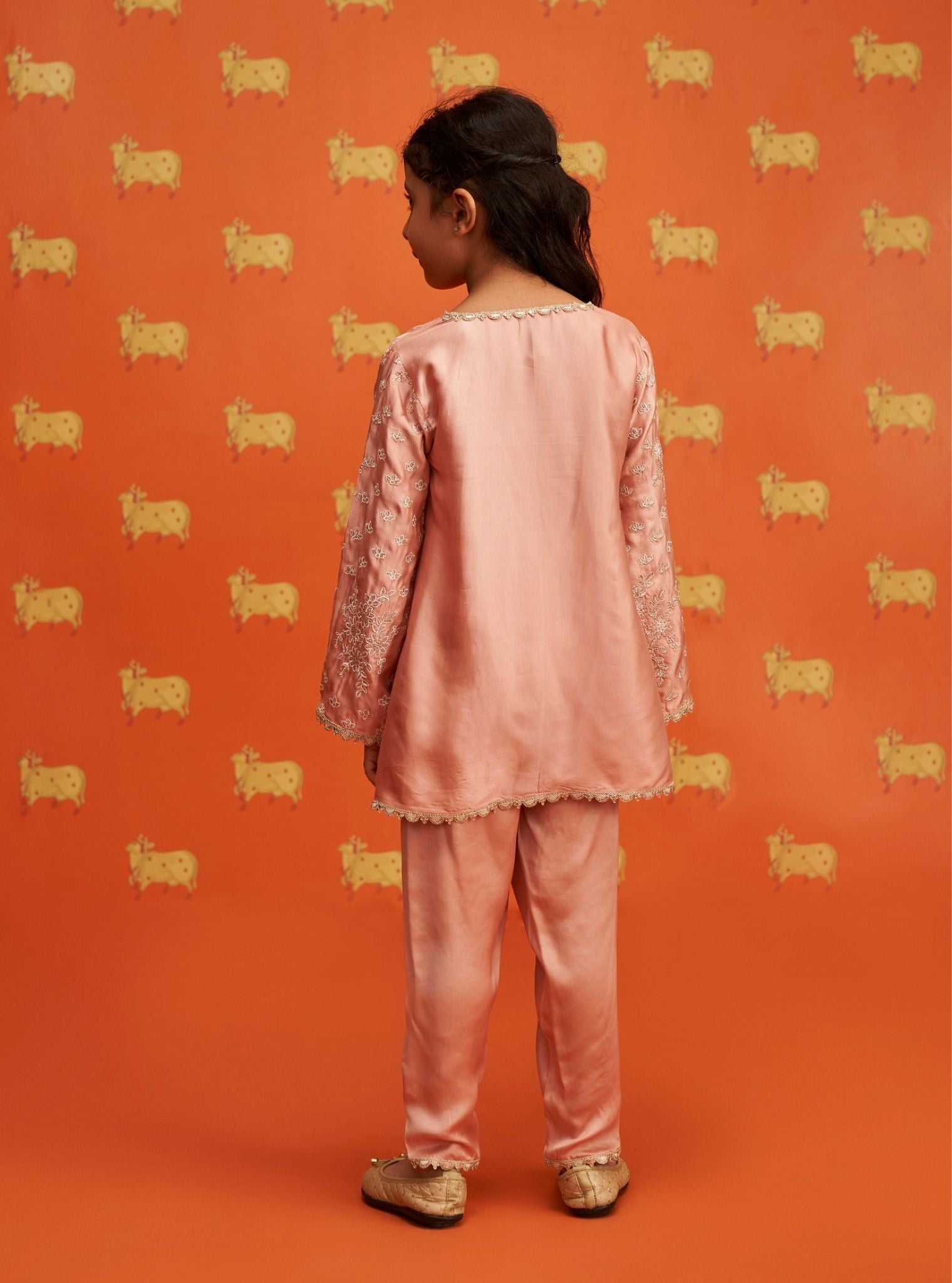 Adeola Cupro Satin Pink Kurta with Dhoti Pant Set