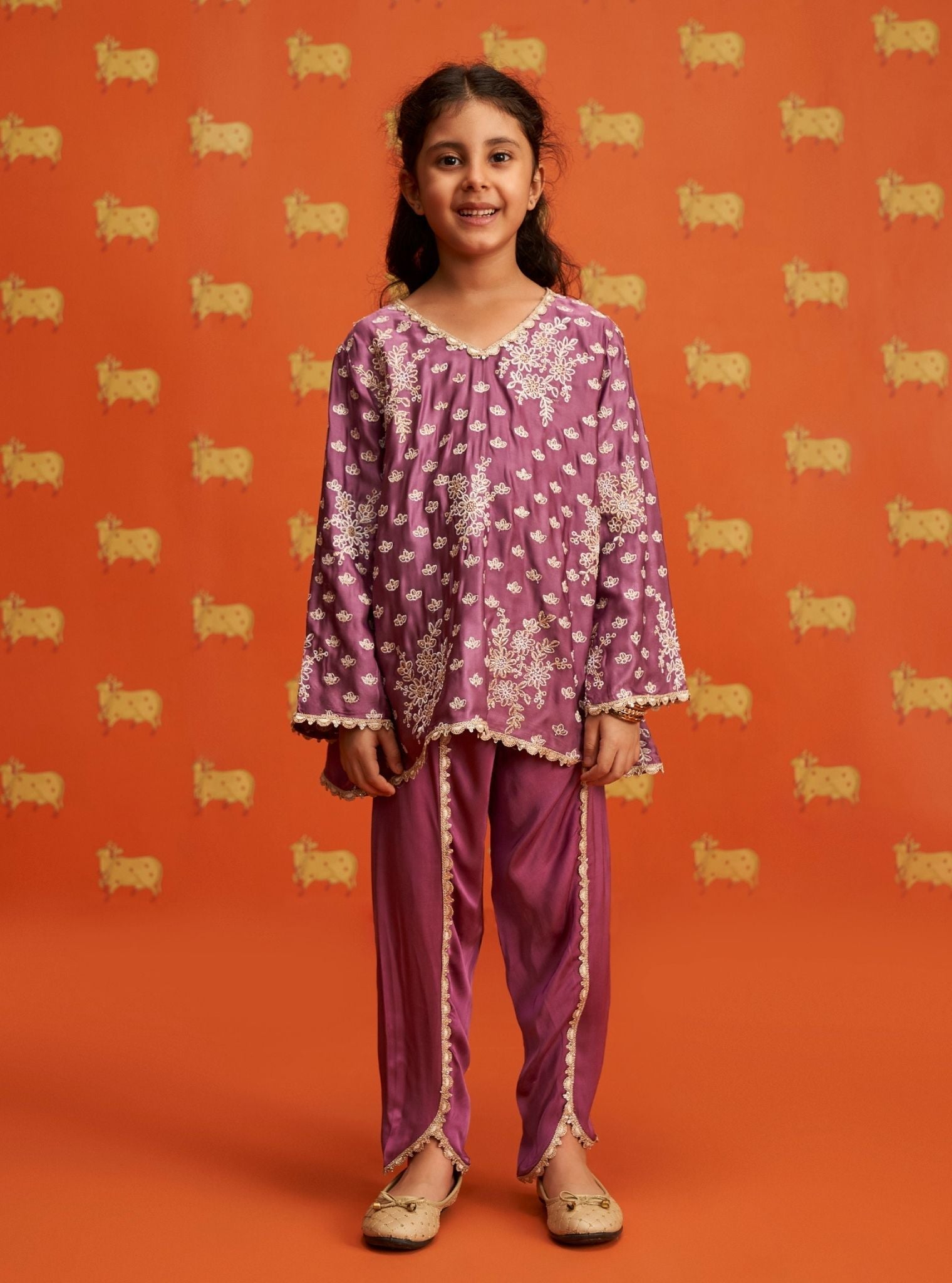 Adeola Cupro Satin Purple Kurta with Dhoti Pant Set