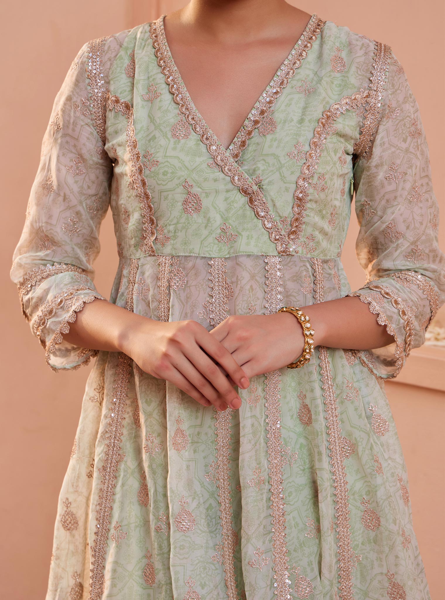 Vamsi Organza Green Anarkali Kurta Set