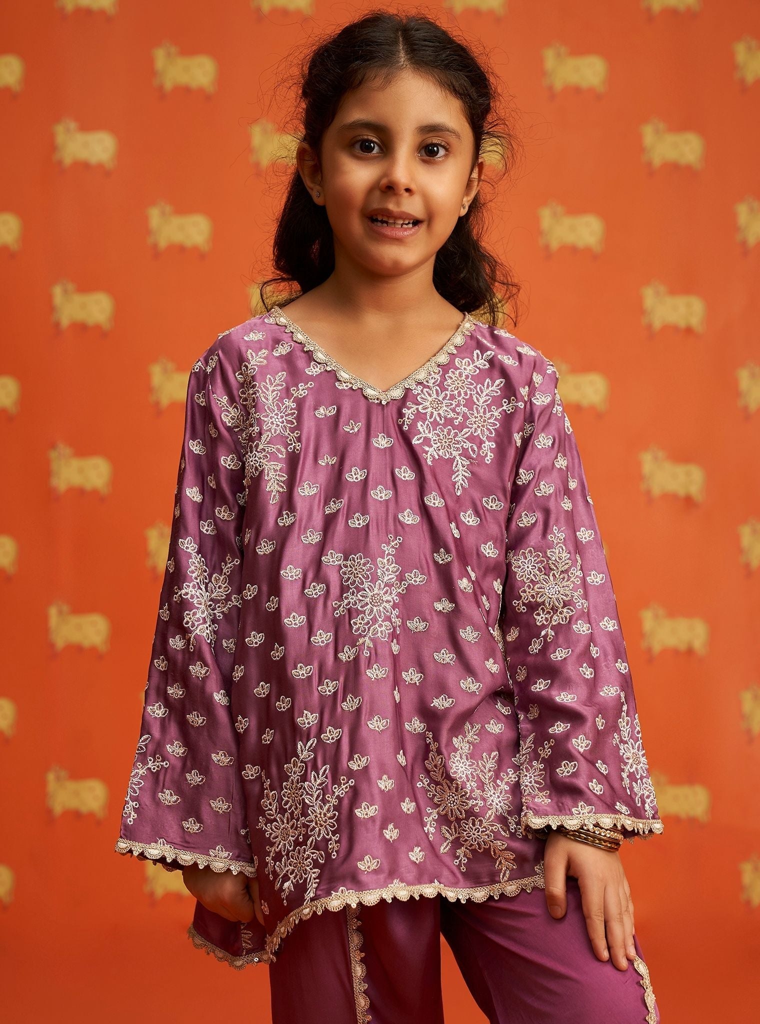 Adeola Cupro Satin Purple Kurta with Dhoti Pant Set