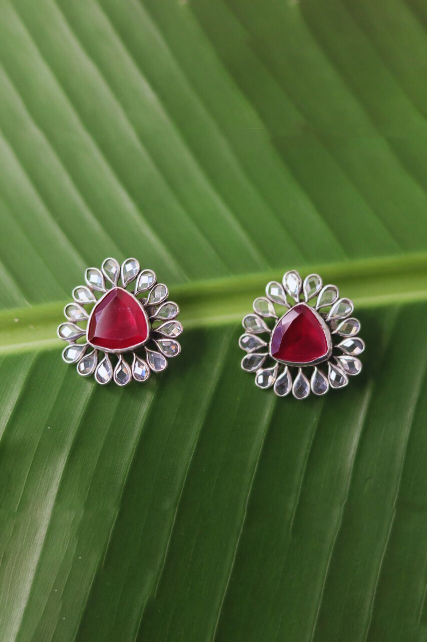 Pure Silver Pink Yadavi Studs
