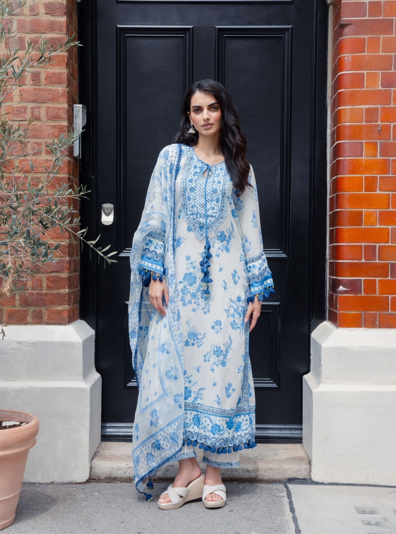 Suvi Lawn Printed Off-White & Blue Kurta Set