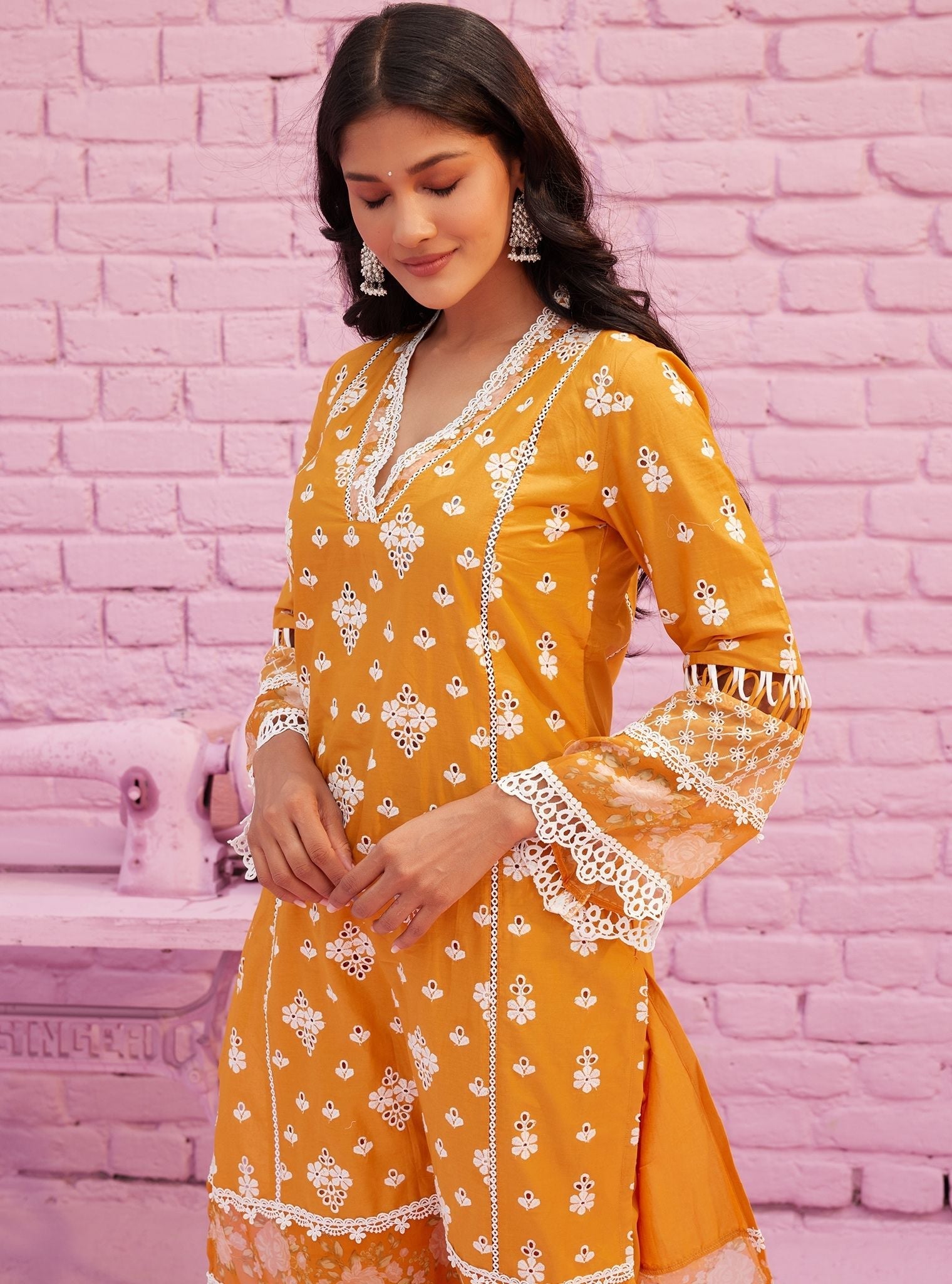 Revaari Supima Cotton Orange Kurta Set