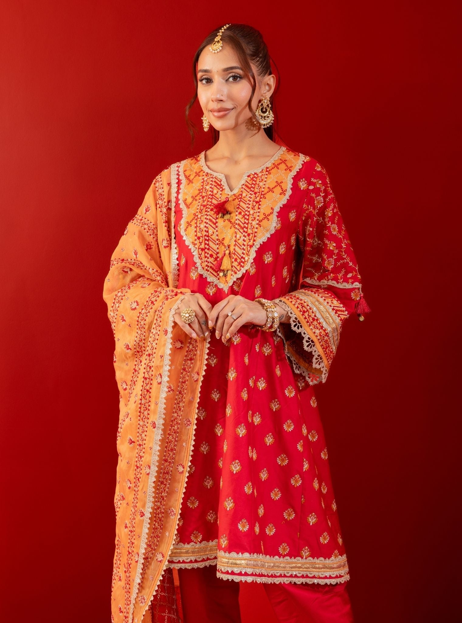 Bandhan Pima Satin Red Kurta Set