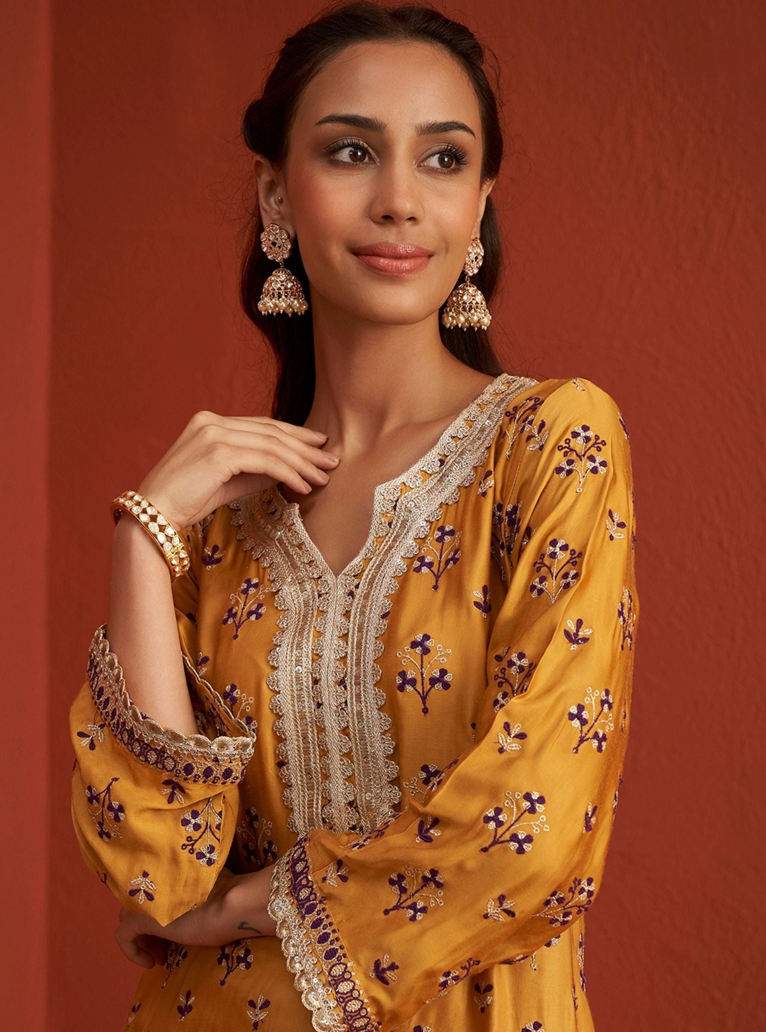 Mahiya Bemberg Satin Mustard Kurta Set