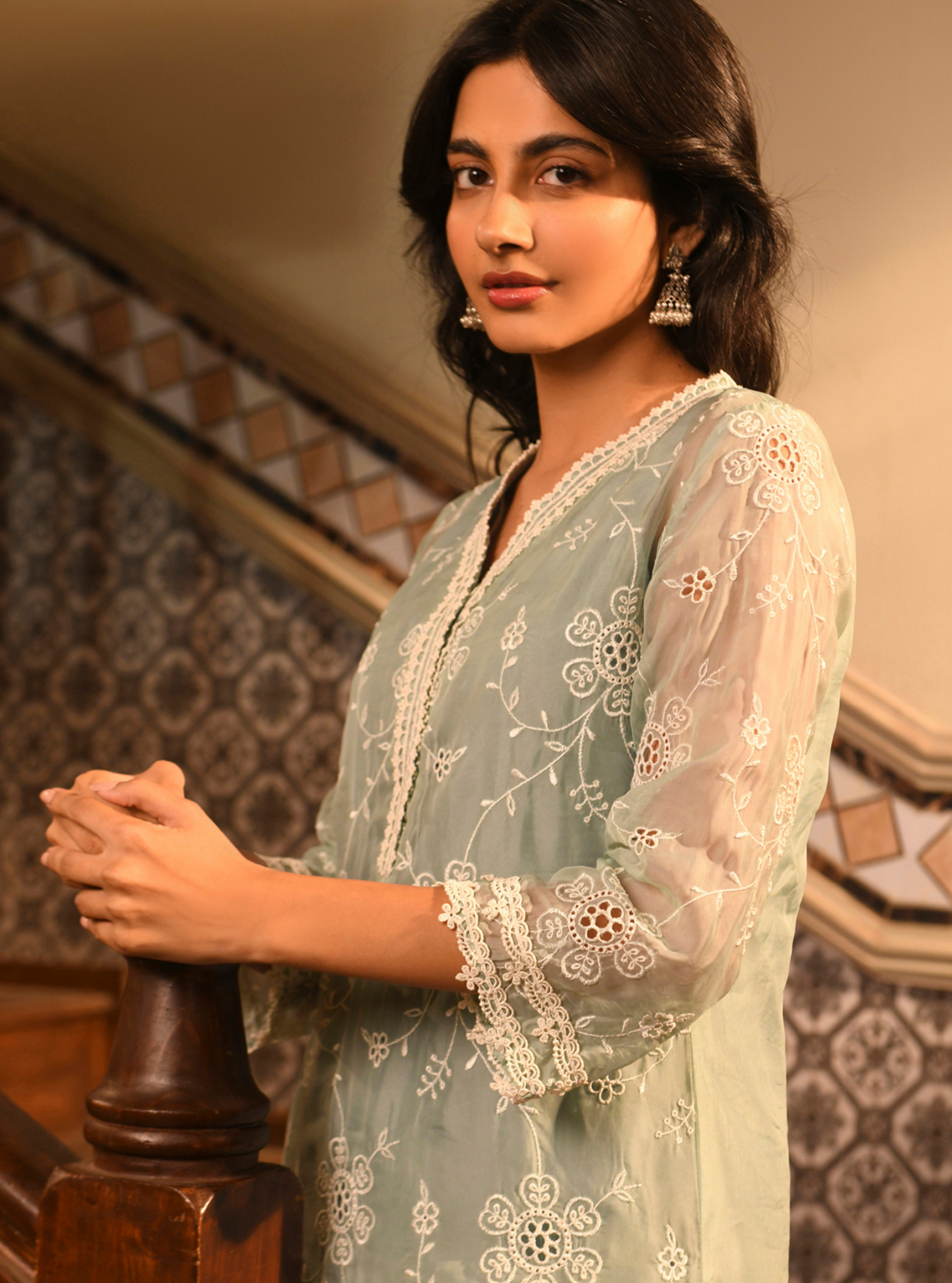 Nezira Organza Teal Blue Kurta Set